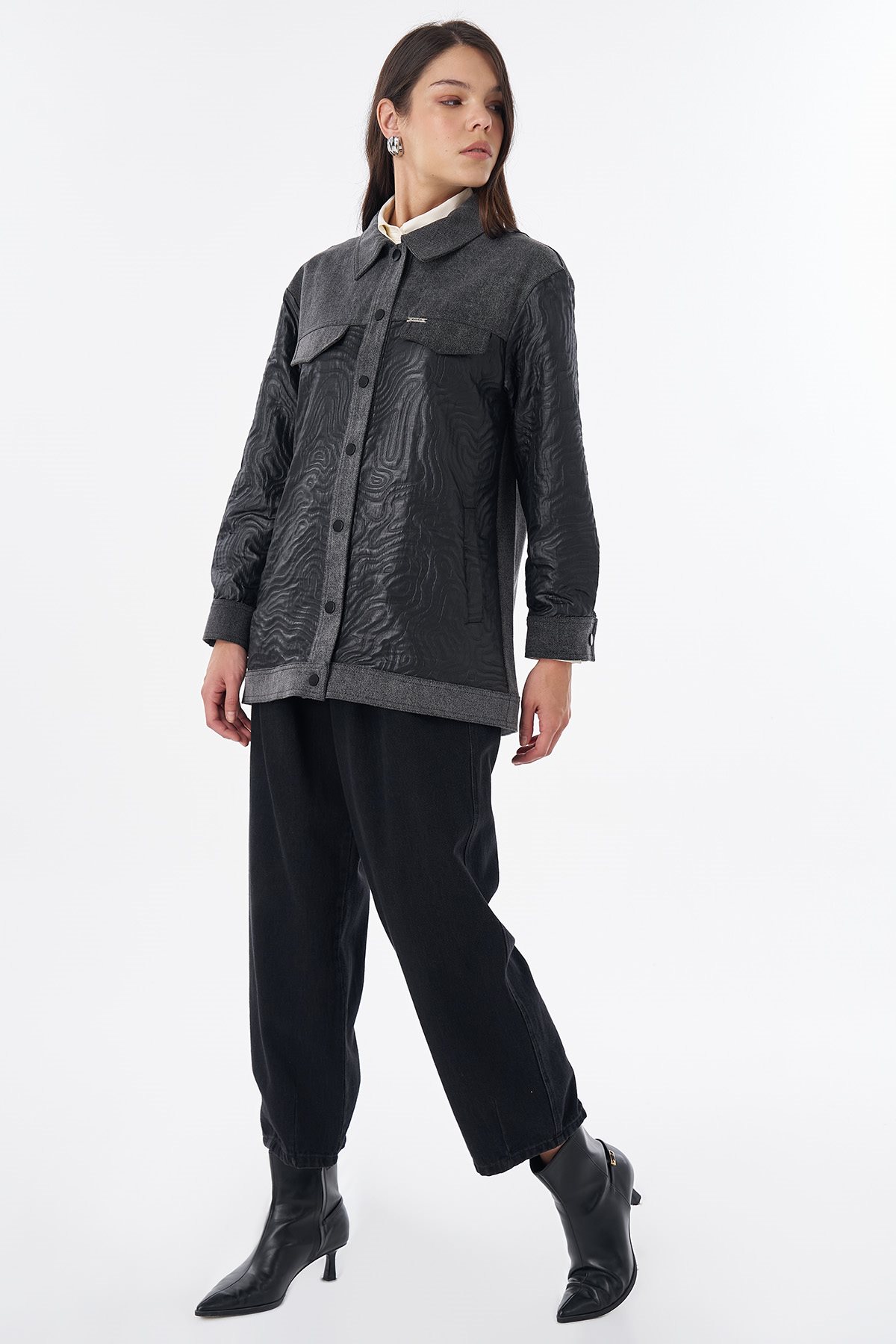 Flap Pocket Jacquard Jacket Black