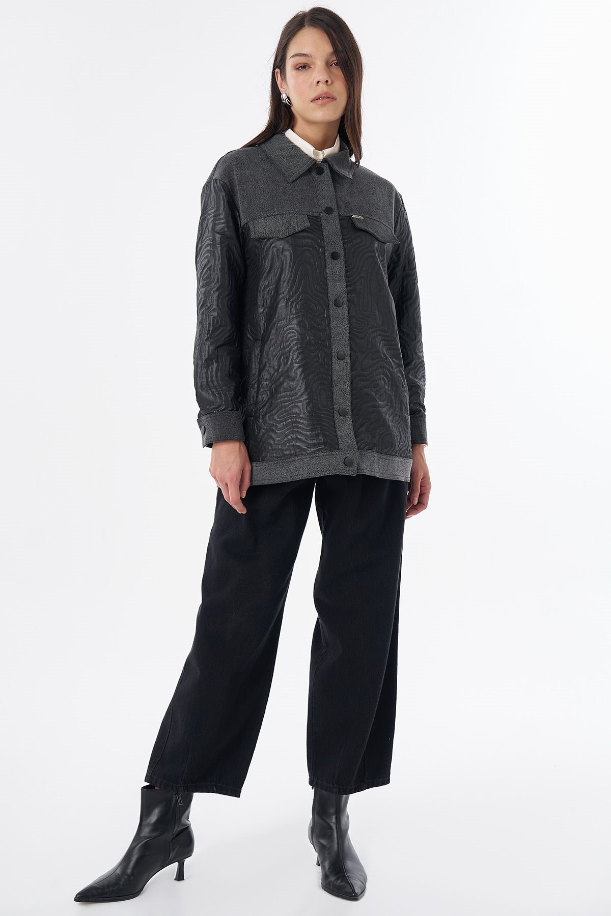 Flap Pocket Jacquard Jacket Black