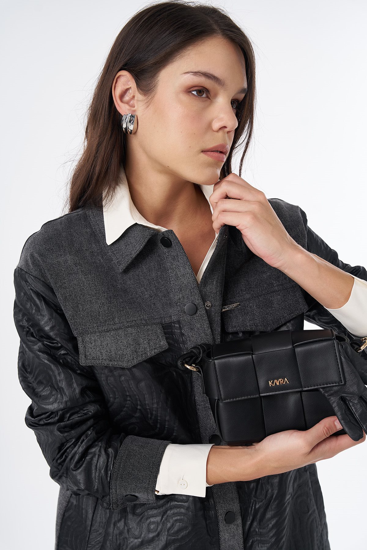 Flap Pocket Jacquard Jacket Black