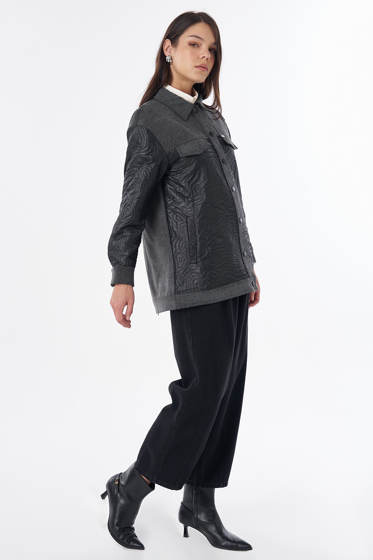 Flap Pocket Jacquard Jacket Black