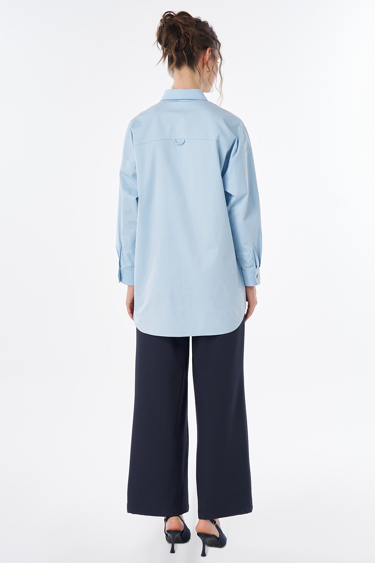 Map Embroidered Cotton Tunic Blue