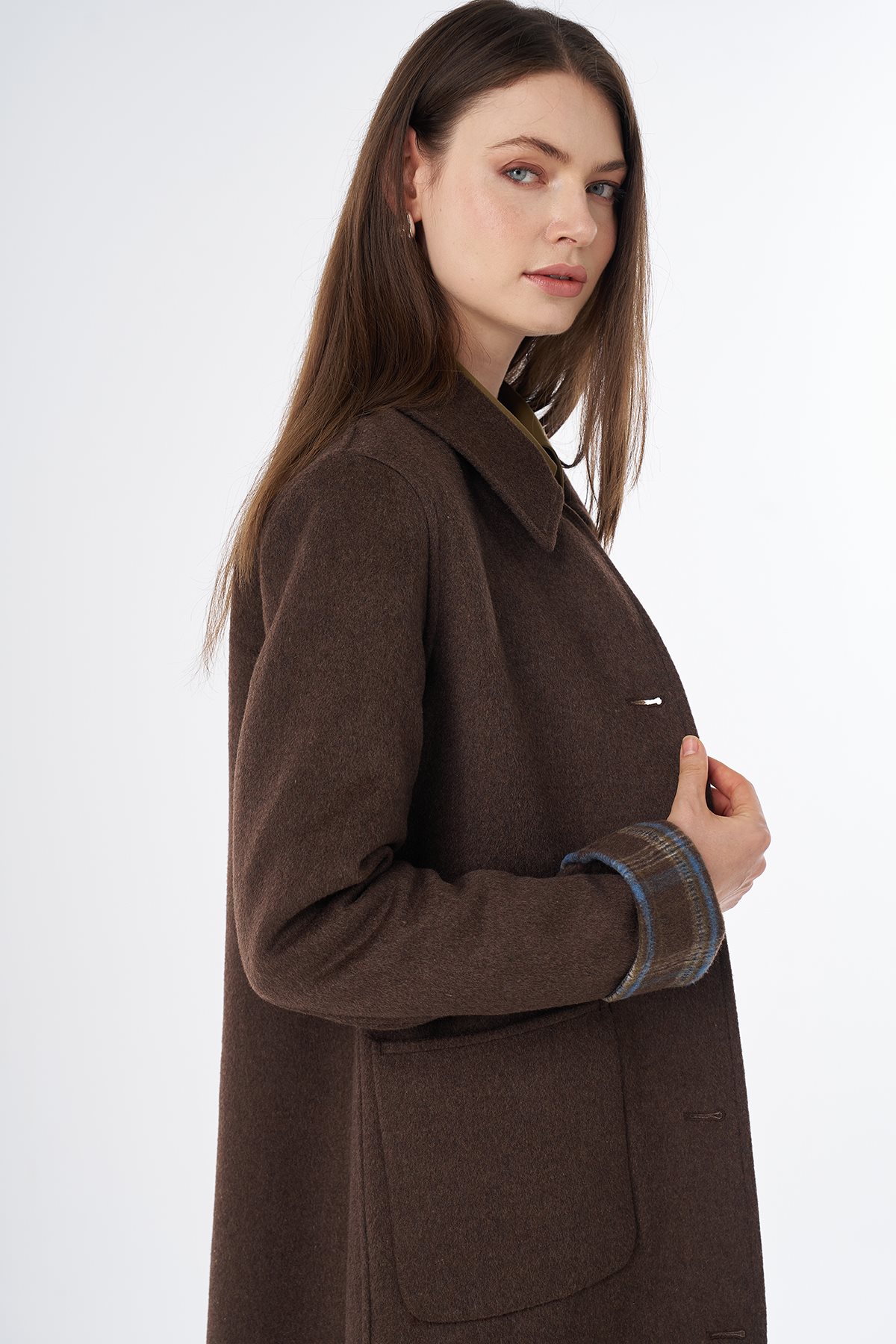 Patch-Pocket Wool-Blend Coat Brown
