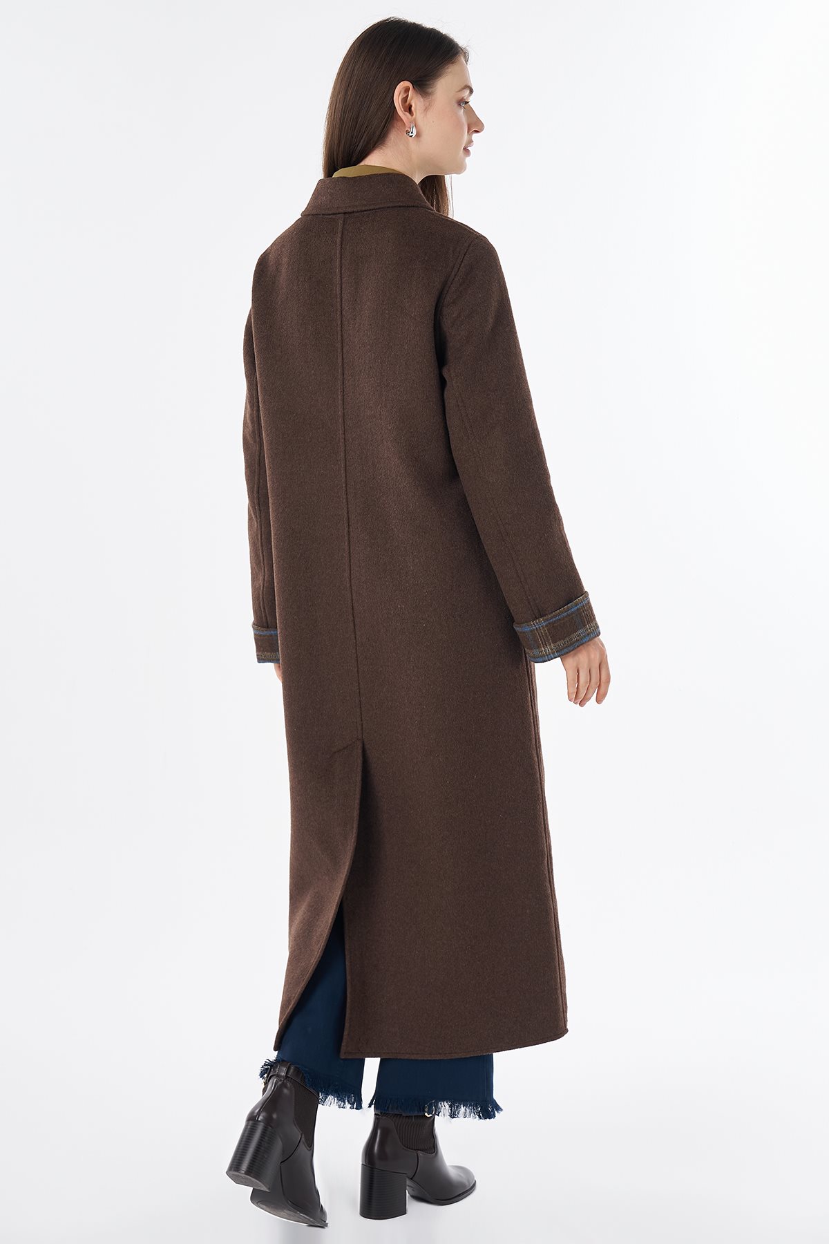 Patch-Pocket Wool-Blend Coat Brown