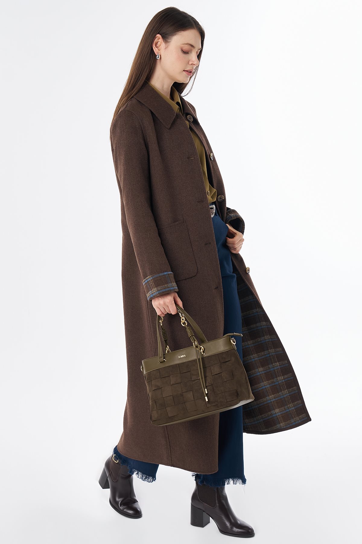 Patch-Pocket Wool-Blend Coat Brown