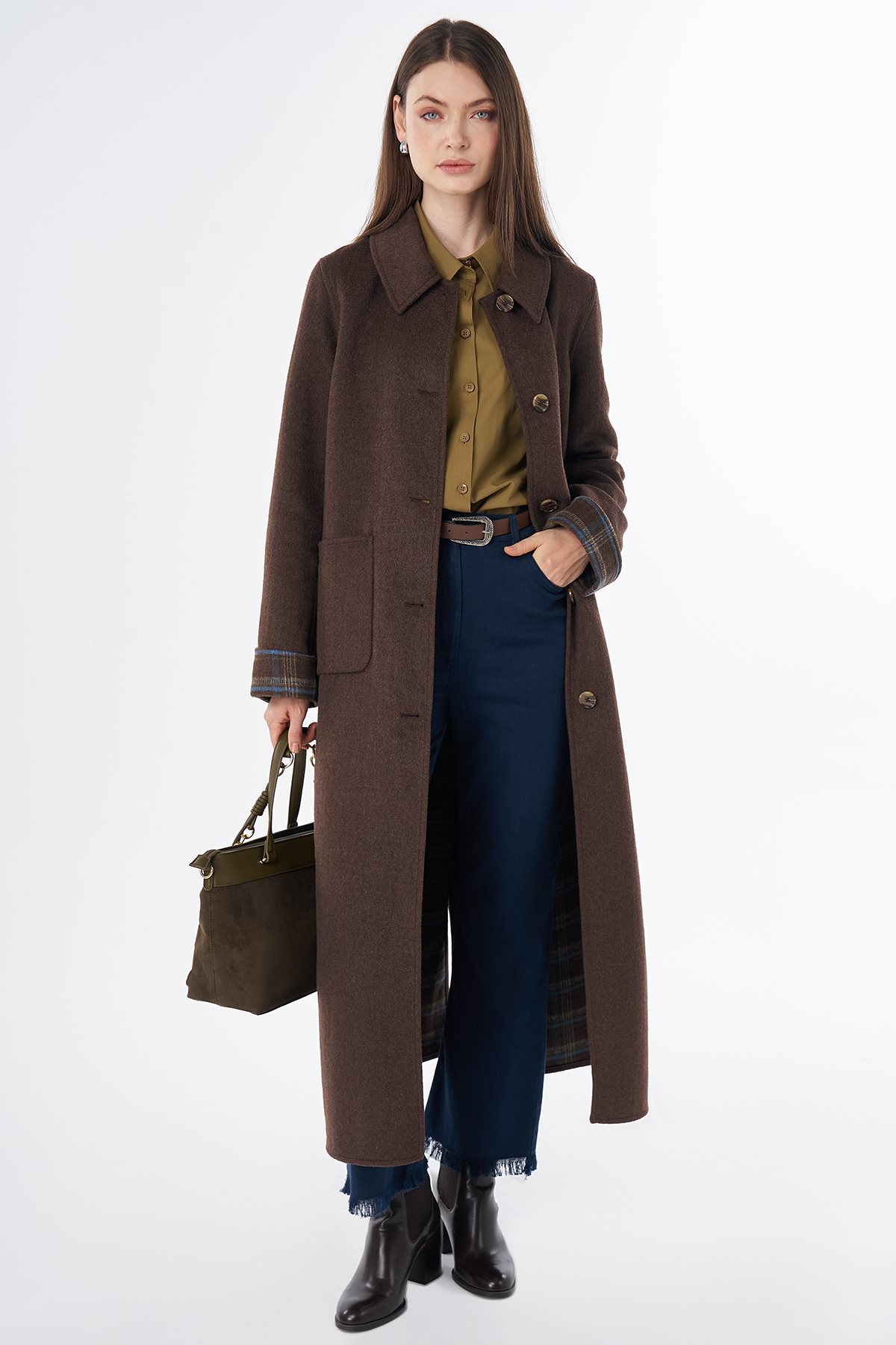 Patch-Pocket Wool-Blend Coat Brown