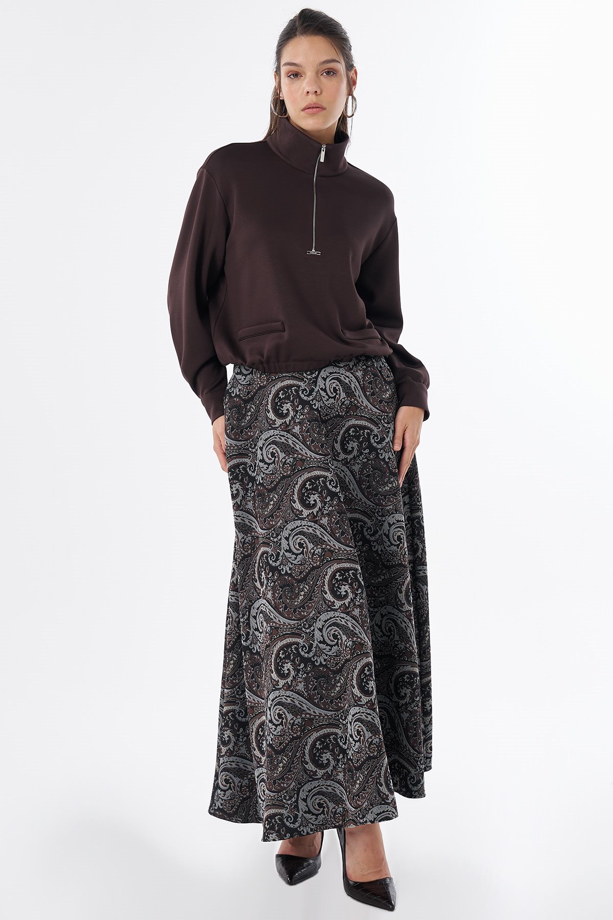 Dik Yaka Rayon Bluz Kahve