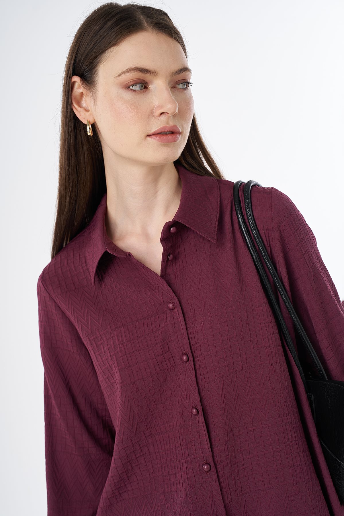 Shirt-Collar Viscose Tunic Burgundy