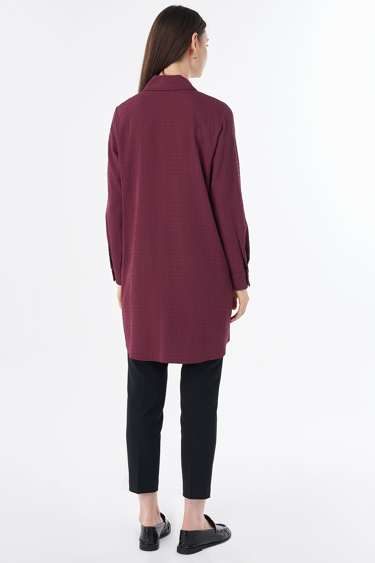 Shirt-Collar Viscose Tunic Burgundy