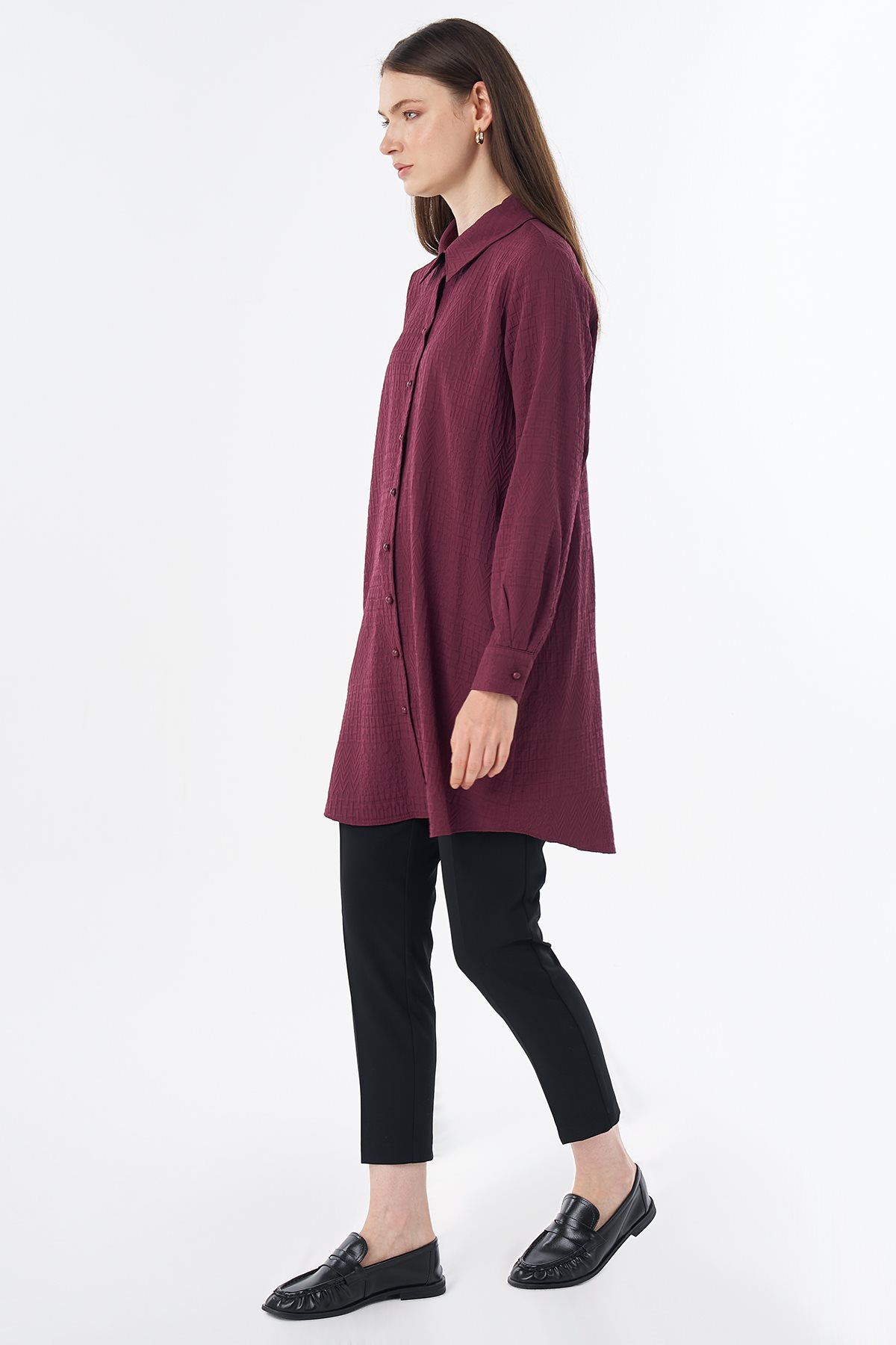 Shirt-Collar Viscose Tunic Burgundy