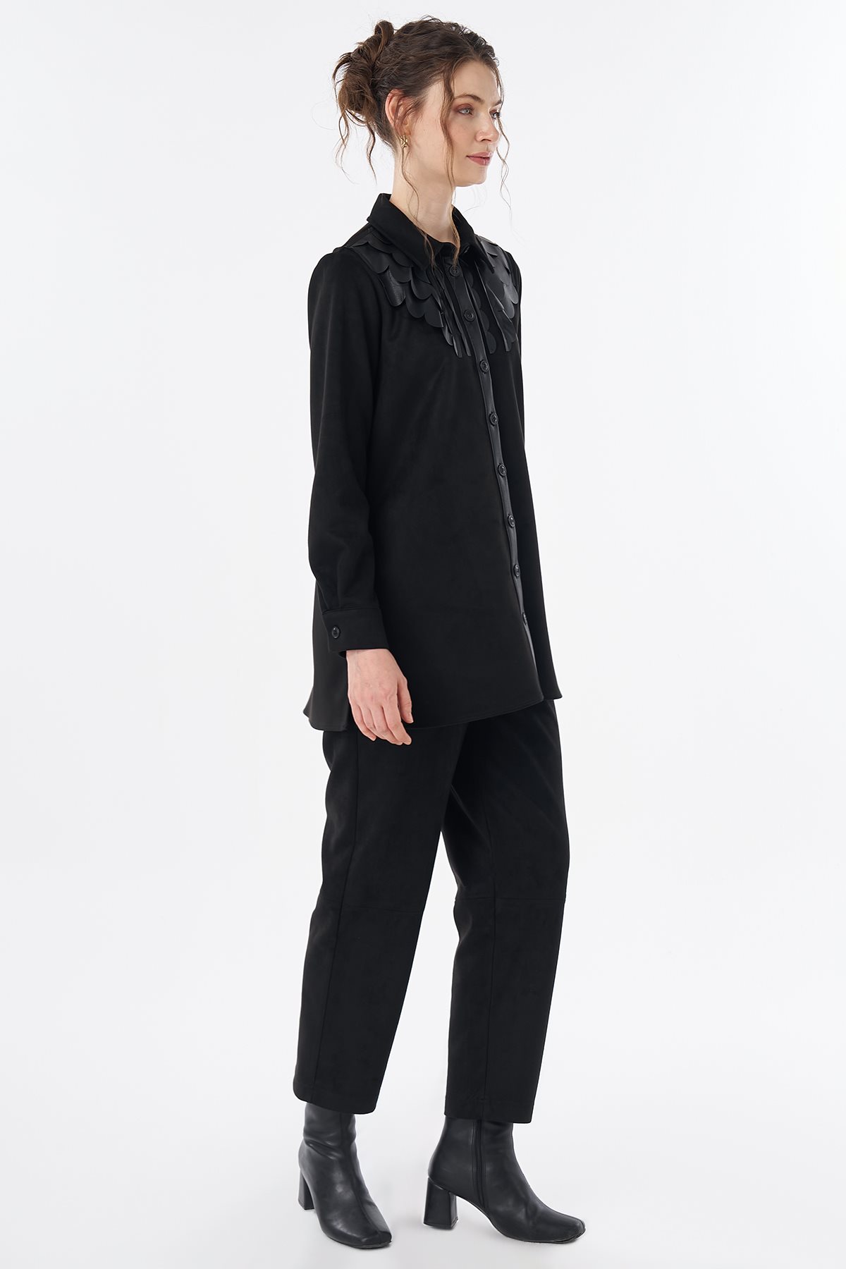 Leather-Detail Suede Tunic Black