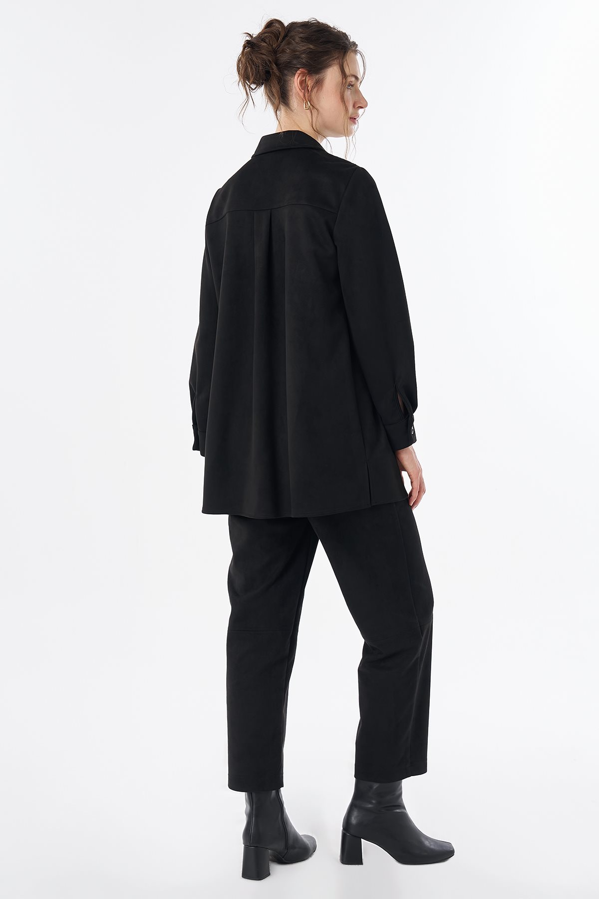 Leather-Detail Suede Tunic Black