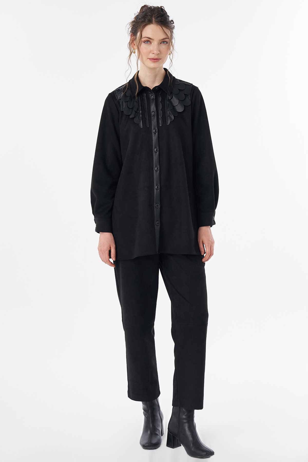 Leather-Detail Suede Tunic Black