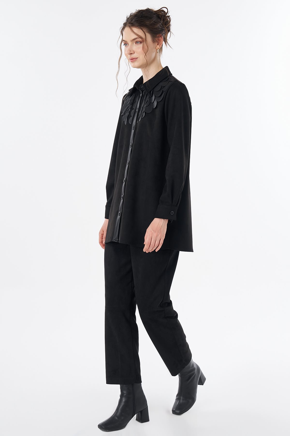 Leather-Detail Suede Tunic Black