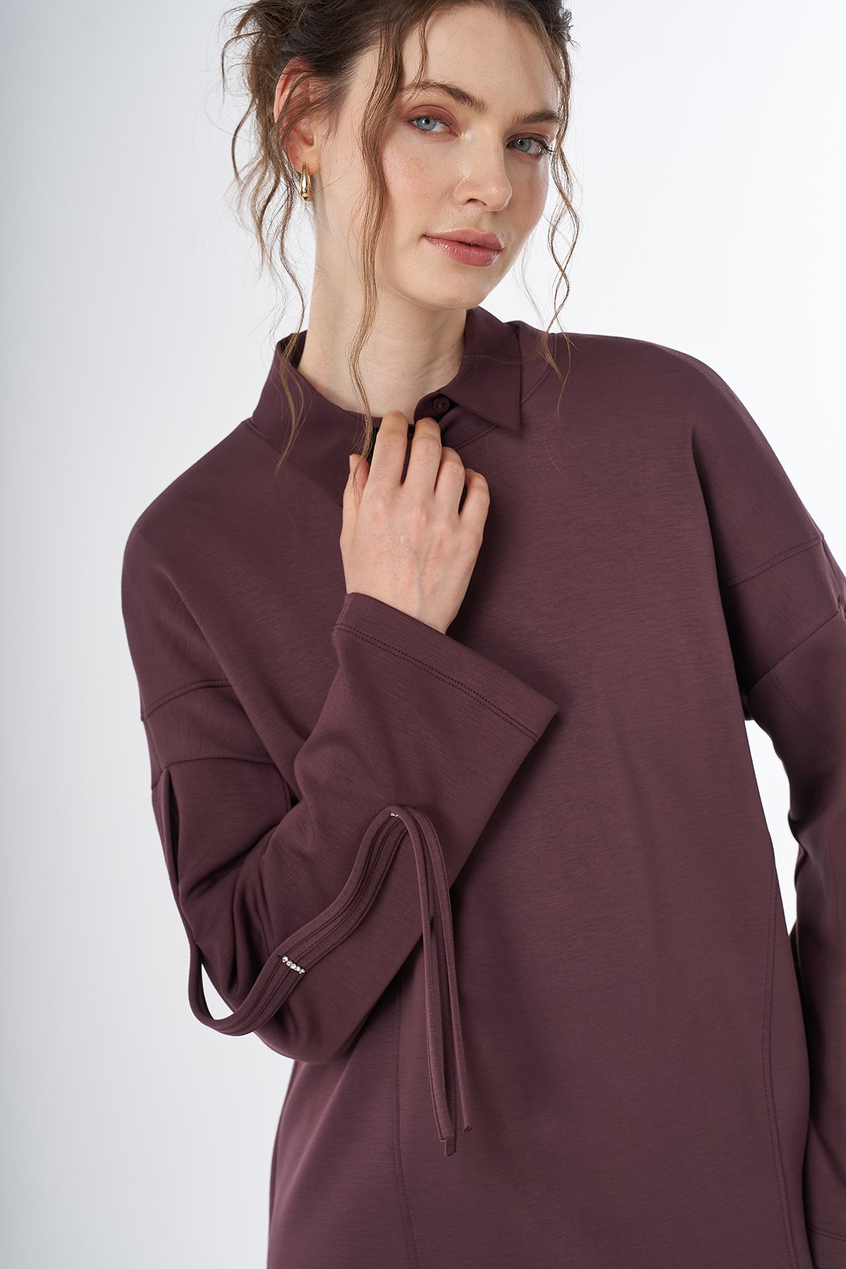 Taş Detaylı Rayon Sweatshirt Bordo