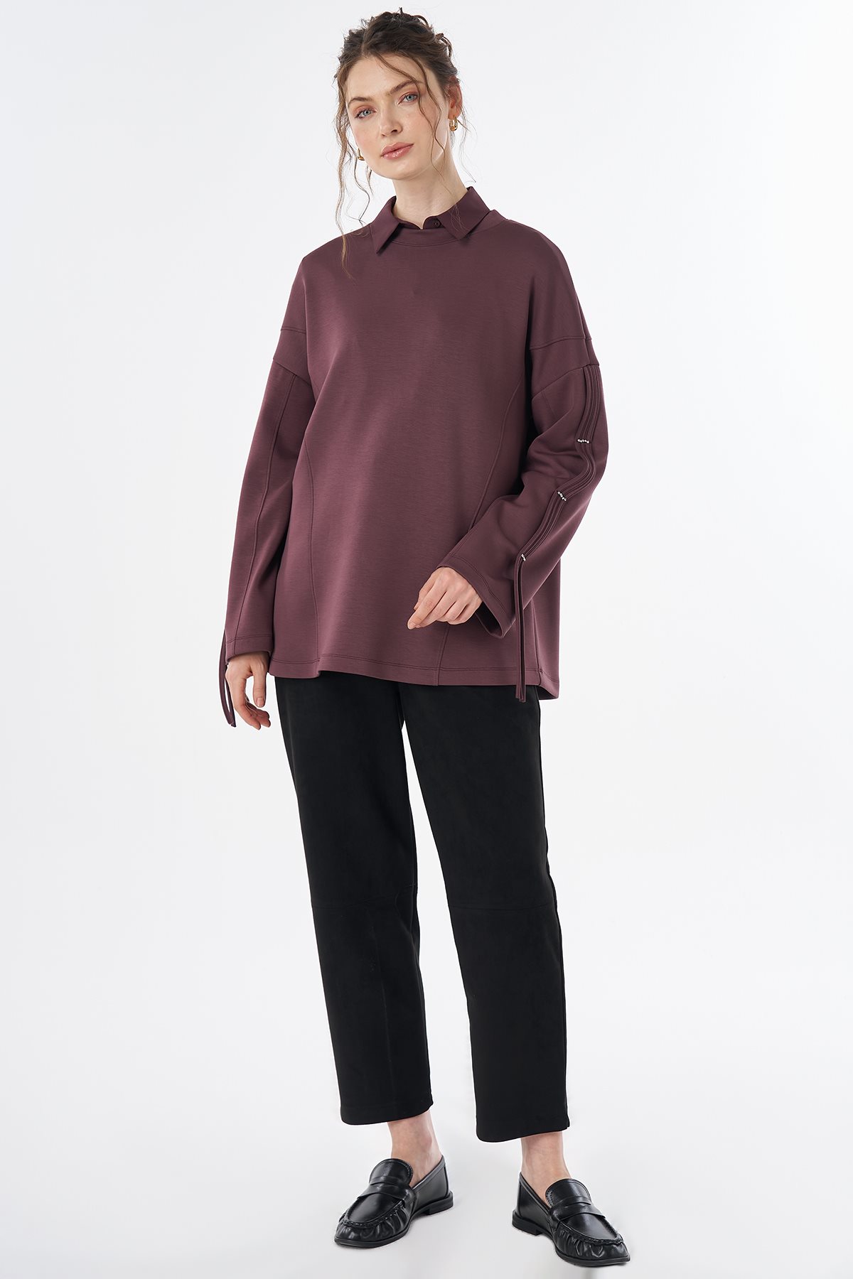 Taş Detaylı Rayon Sweatshirt Bordo
