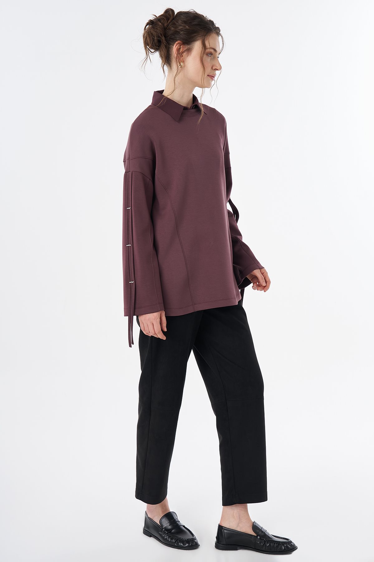 Taş Detaylı Rayon Sweatshirt Bordo