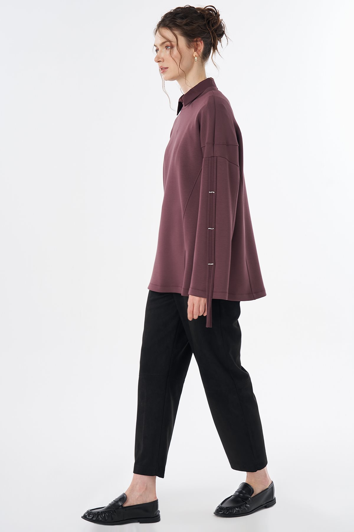 Taş Detaylı Rayon Sweatshirt Bordo