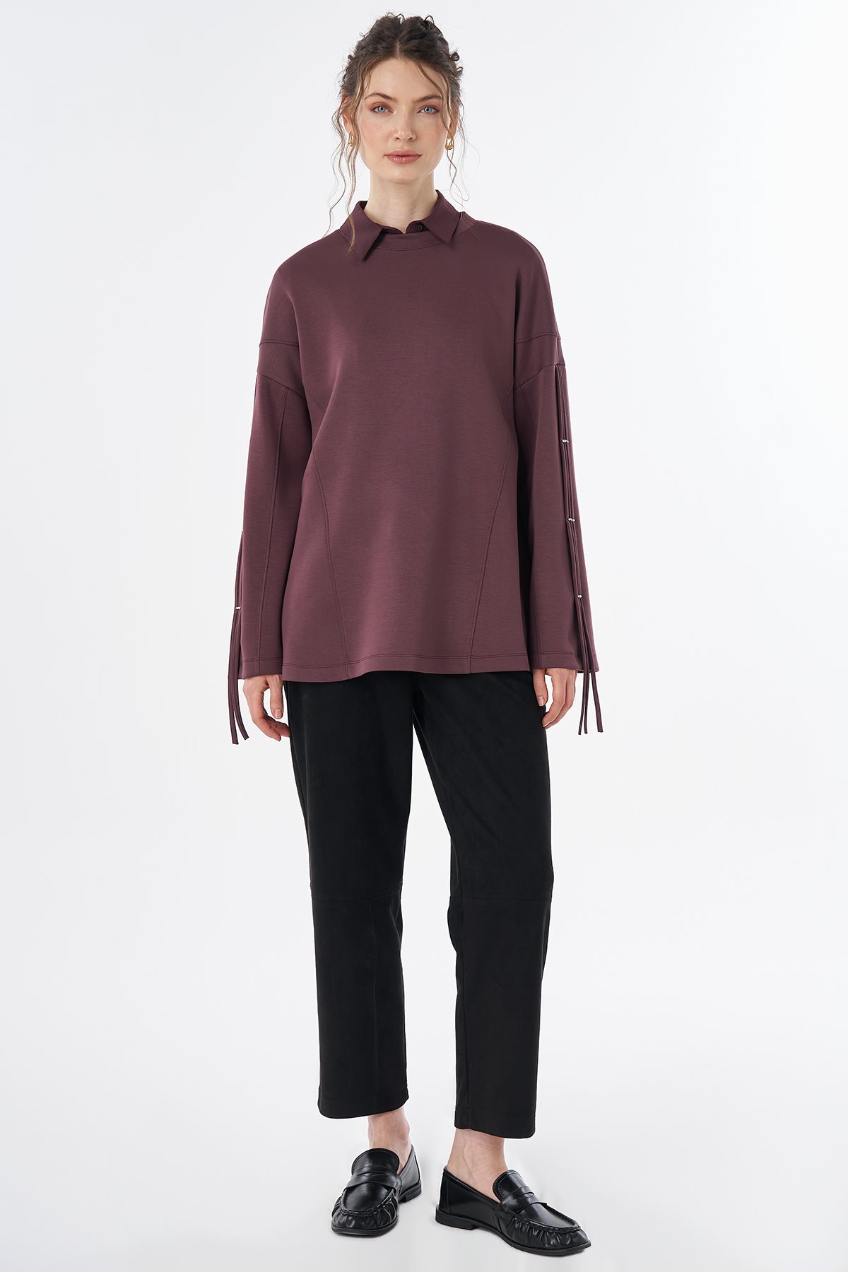 Taş Detaylı Rayon Sweatshirt Bordo