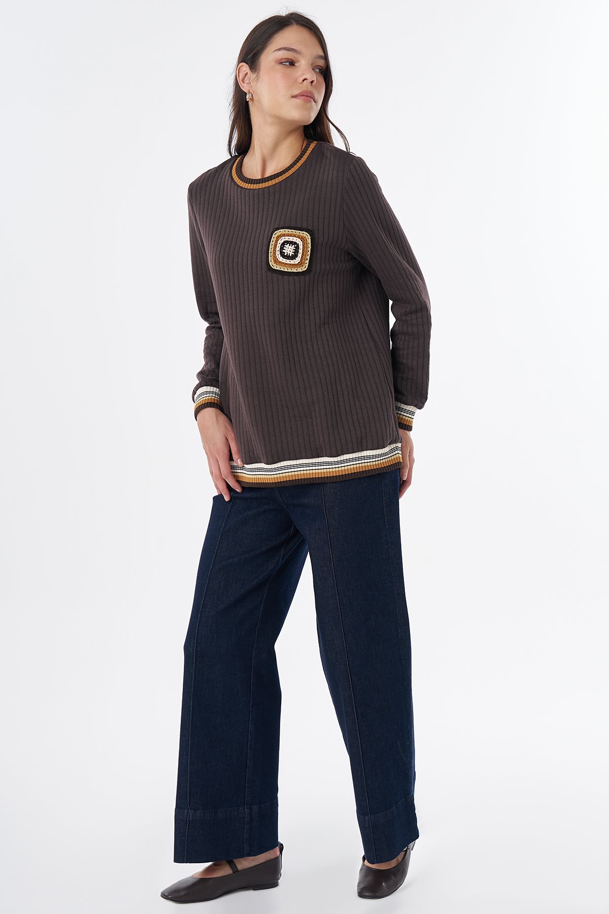 Motif-Detail Sweatshirt Brown