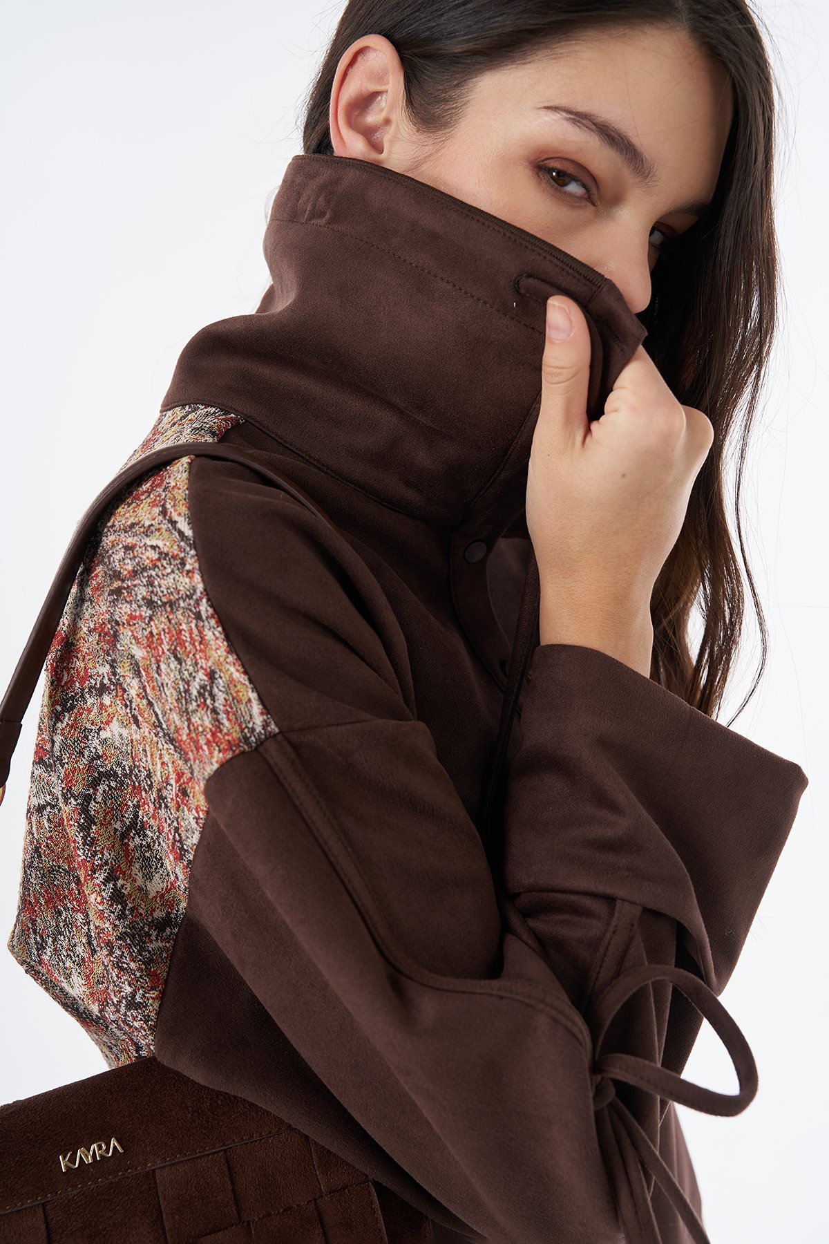 Card Box Basic Icon Garnili Süet Sweatshirt Kahve