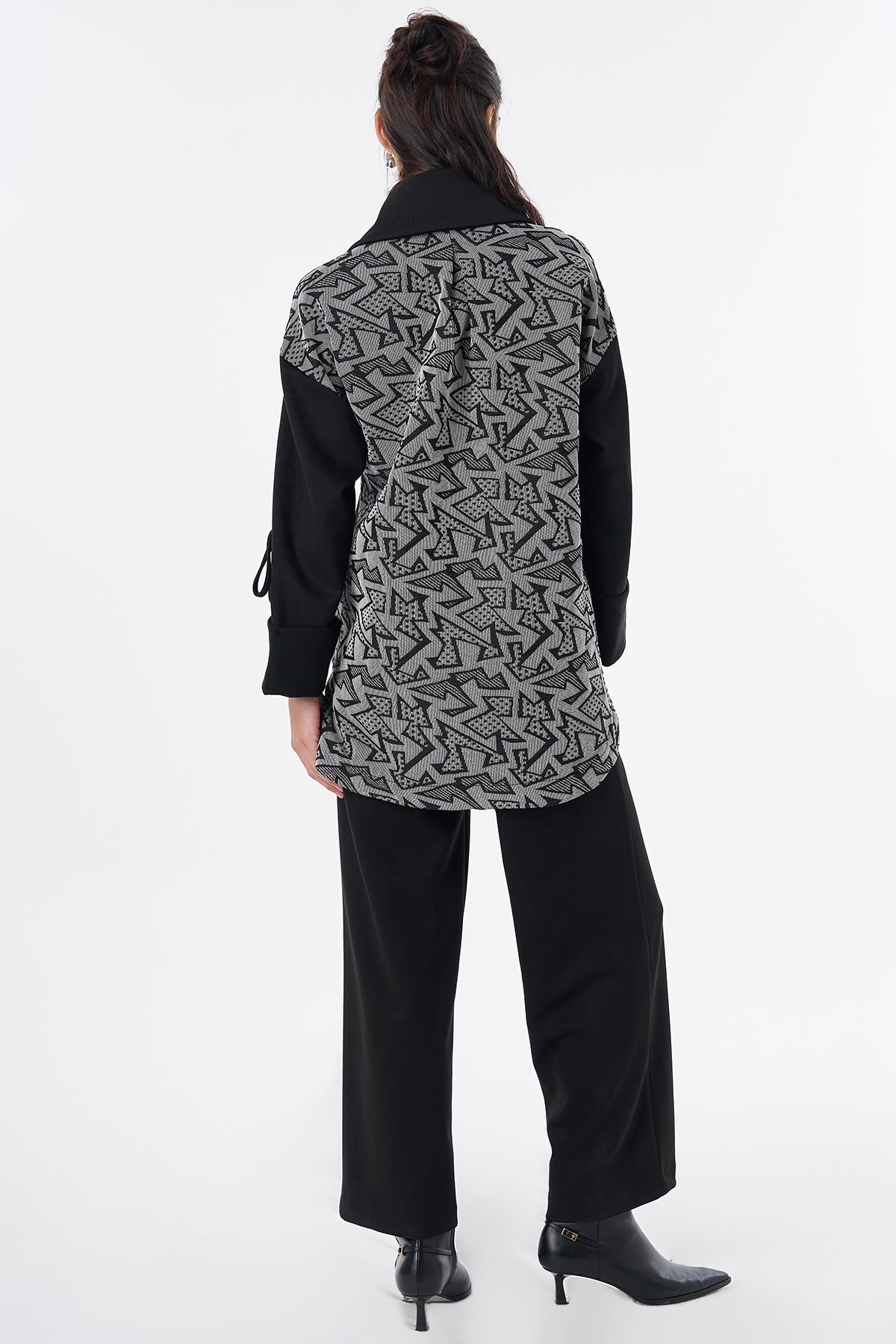 Garnili Süet Sweatshirt Siyah
