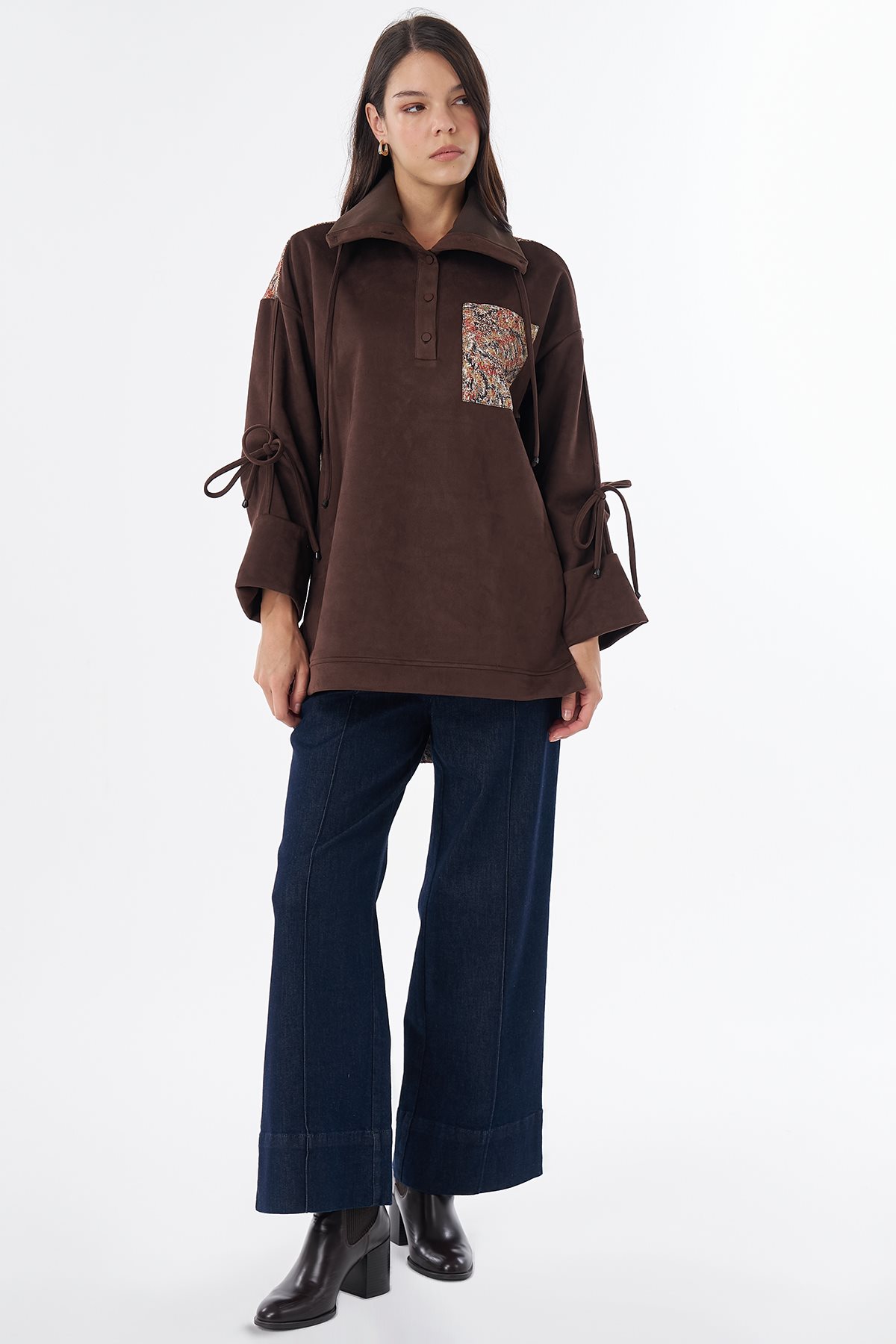 Garnili Süet Sweatshirt Kahve
