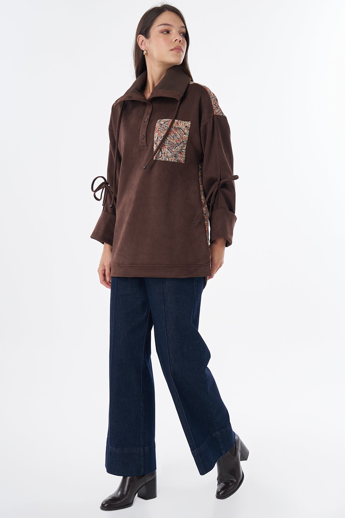 Garnili Süet Sweatshirt Kahve