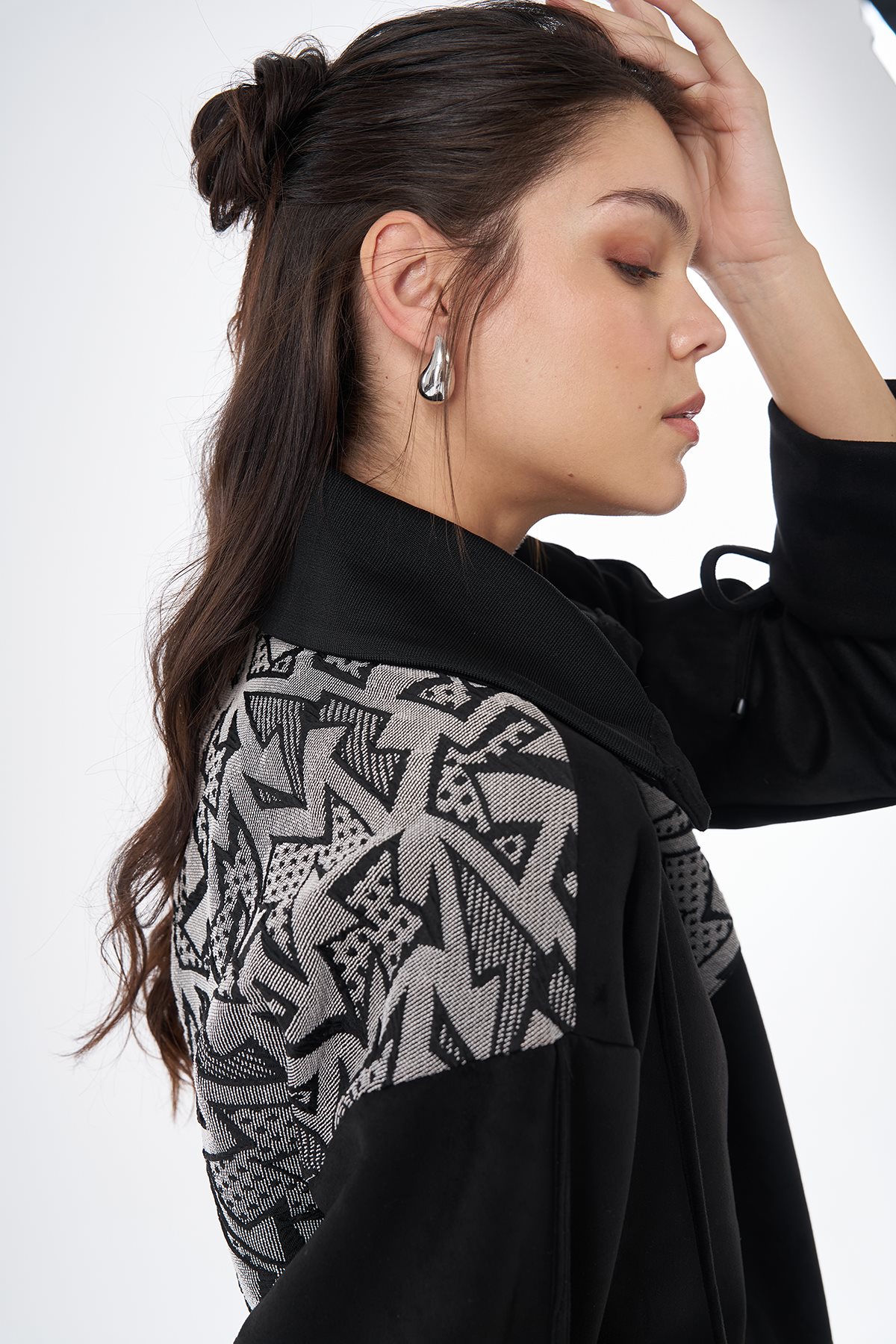 Garnili Süet Sweatshirt Siyah