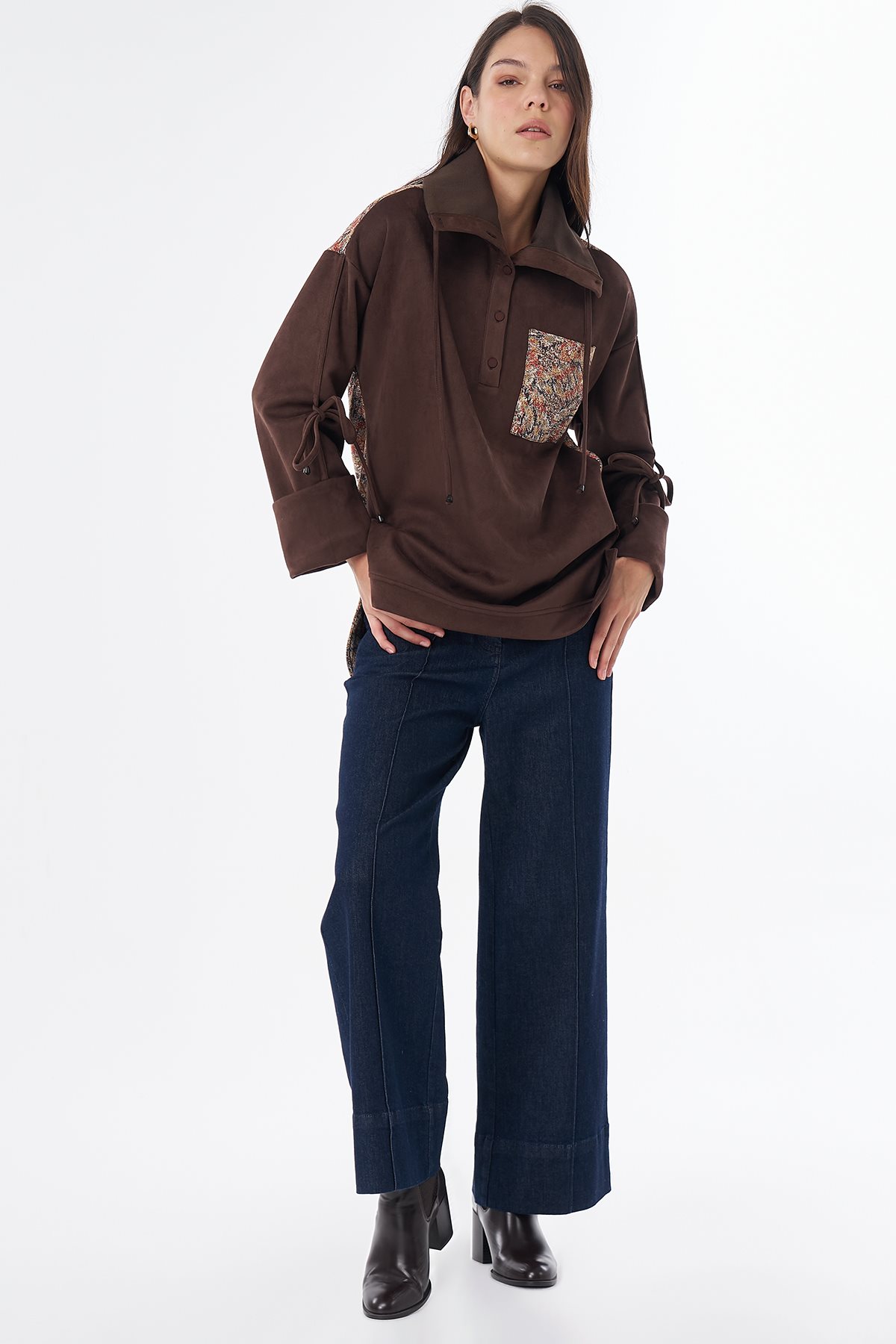 Garnili Süet Sweatshirt Kahve