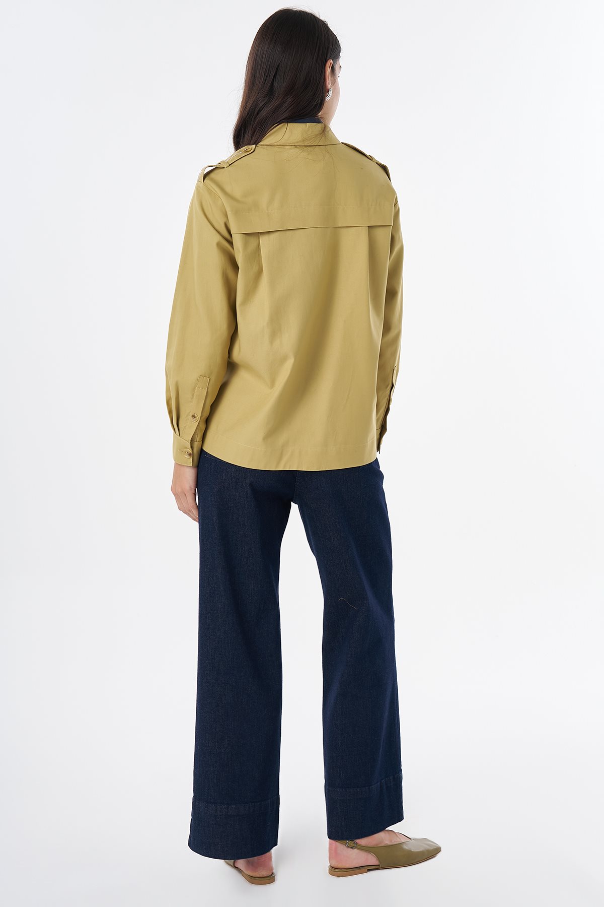 Flap Pocket Lyocell Blouse Green