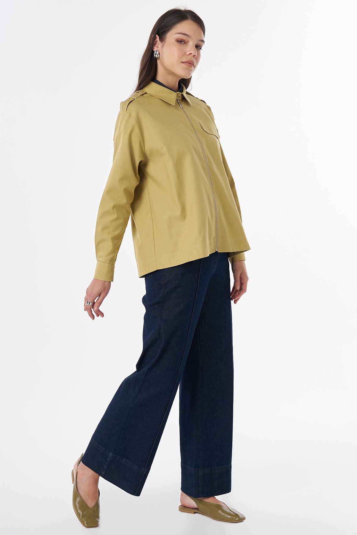 Flap Pocket Lyocell Blouse Green