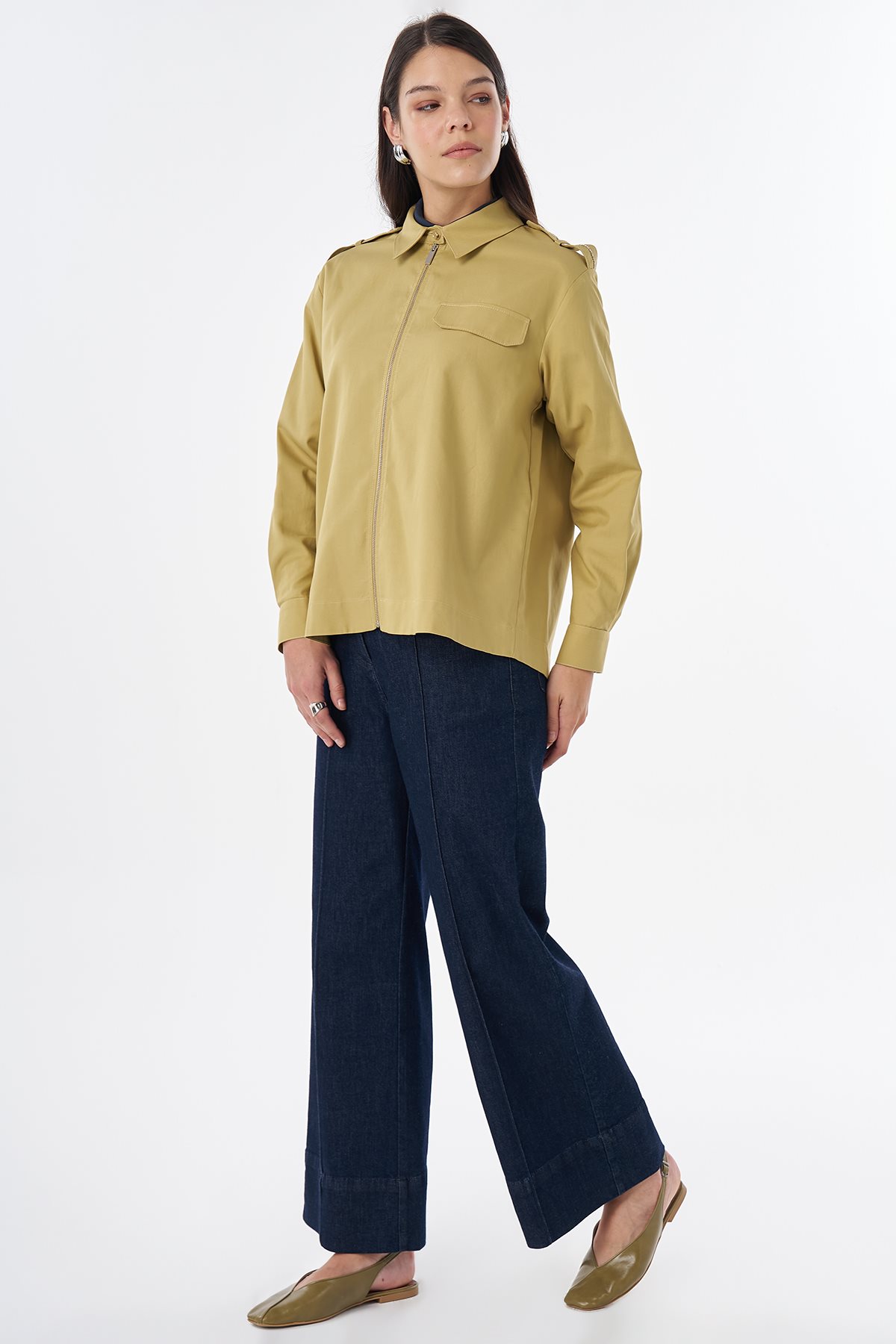 Flap Pocket Lyocell Blouse Green
