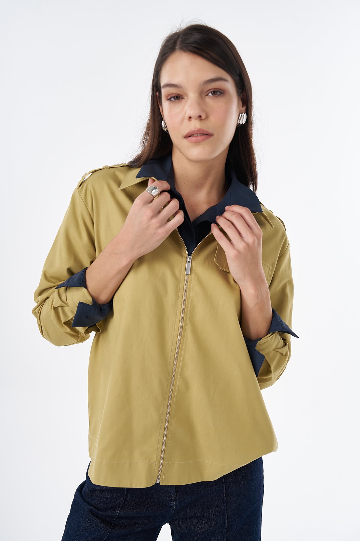 Flap Pocket Lyocell Blouse Green