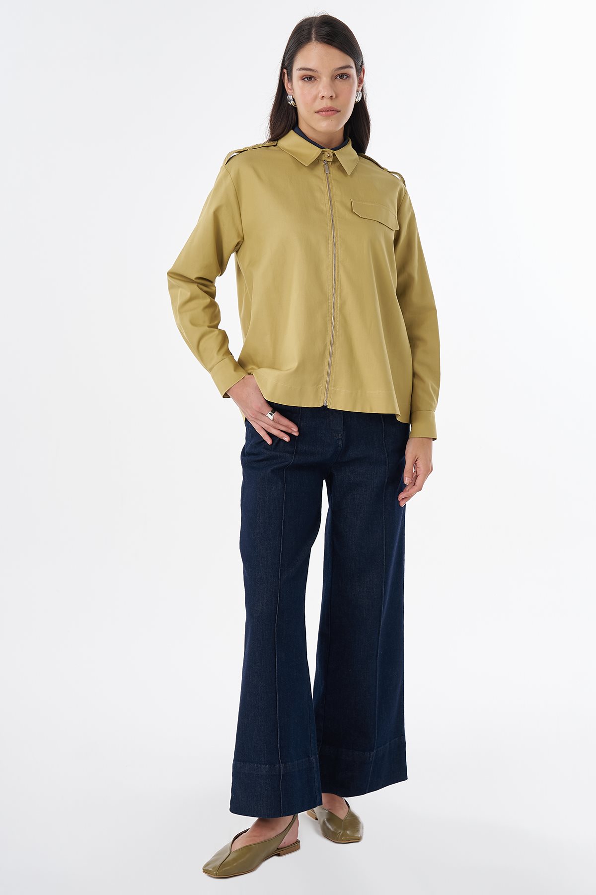 Flap Pocket Lyocell Blouse Green
