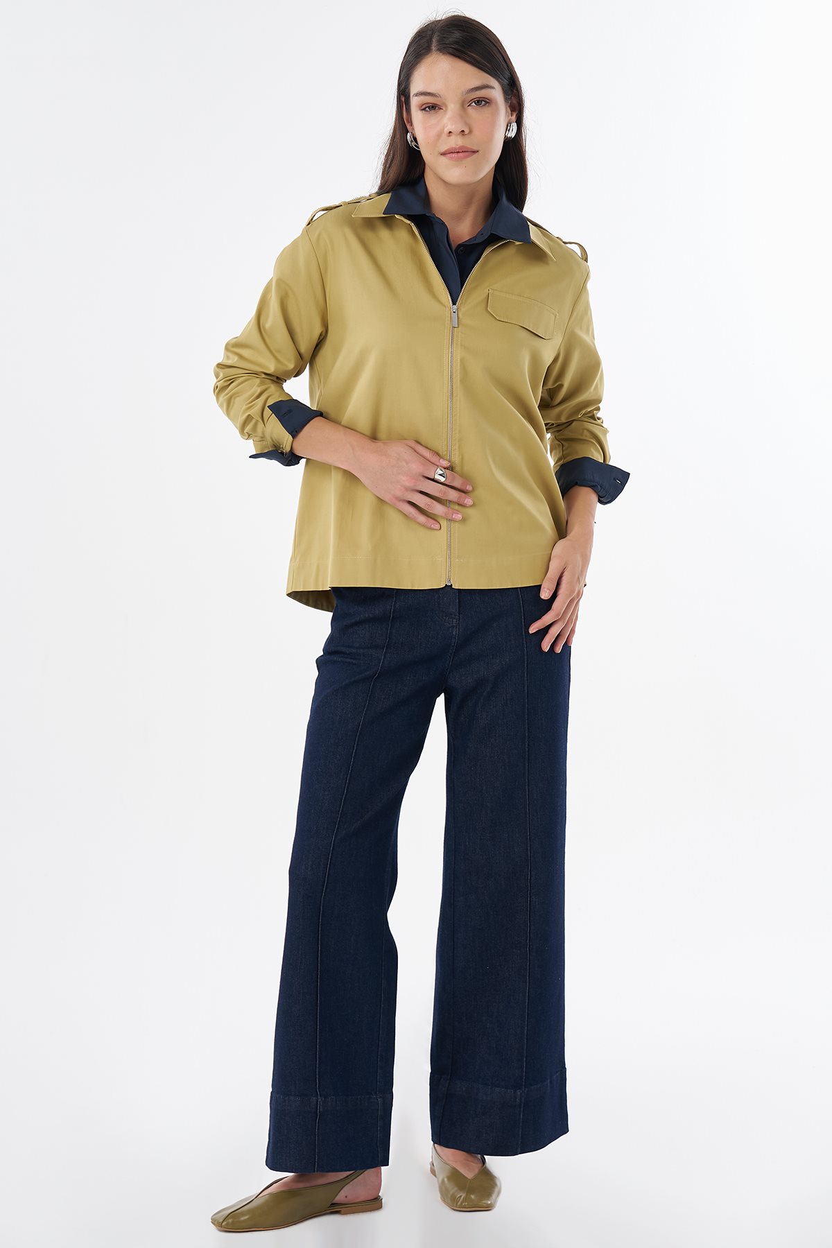 Flap Pocket Lyocell Blouse Green
