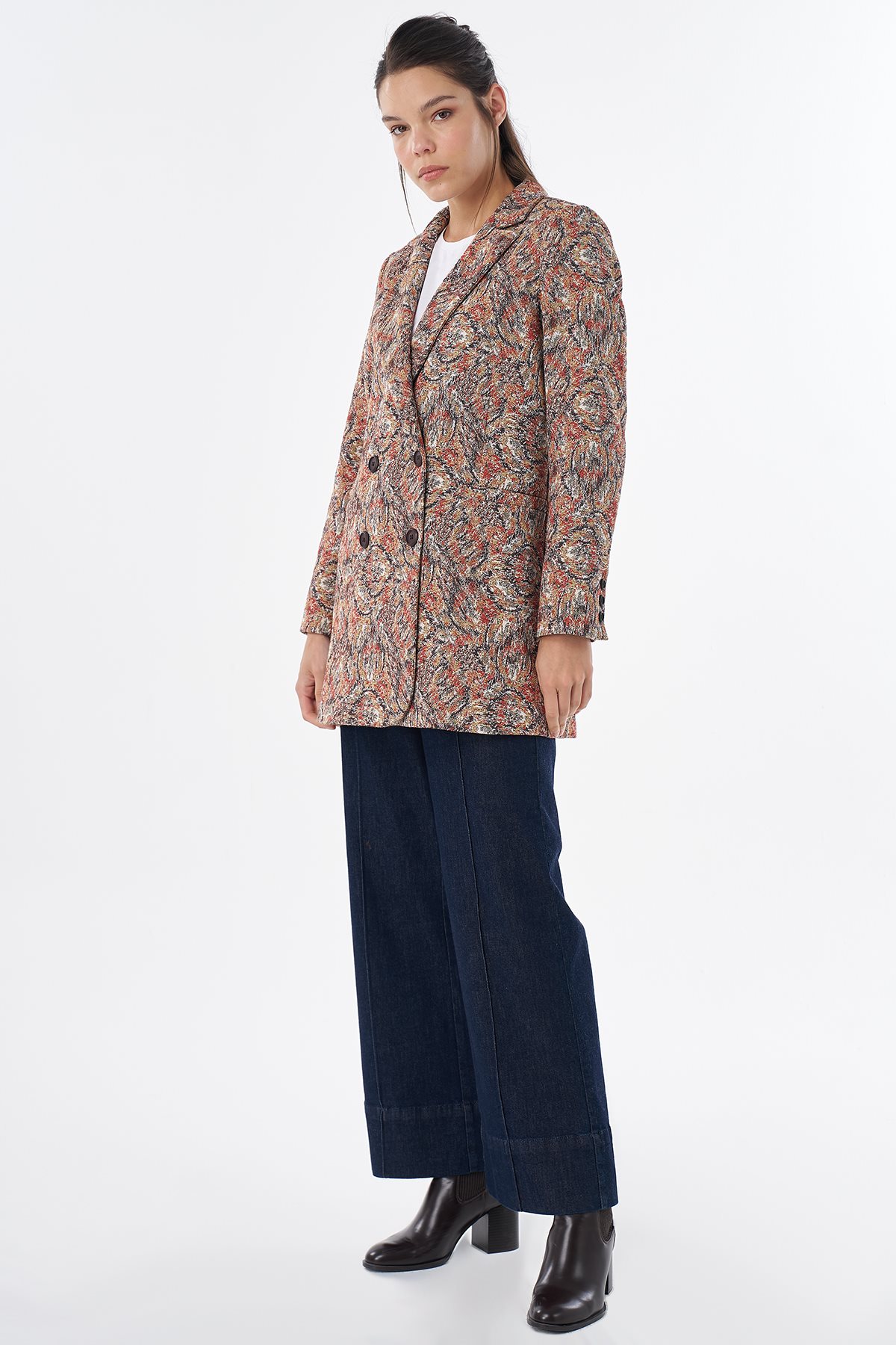 Karma Desen Blazer Ceket Kahve