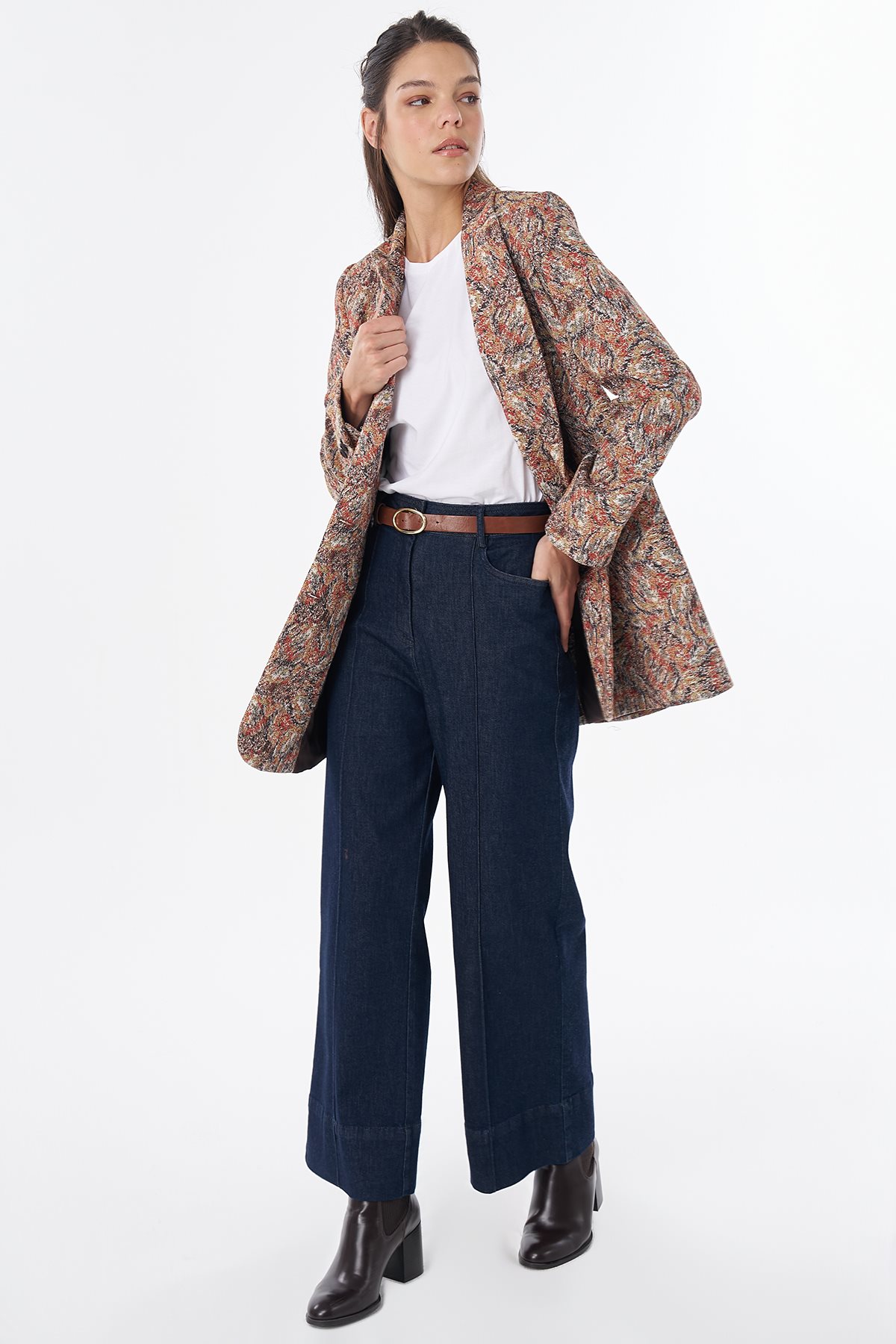 Karma Desen Blazer Ceket Kahve