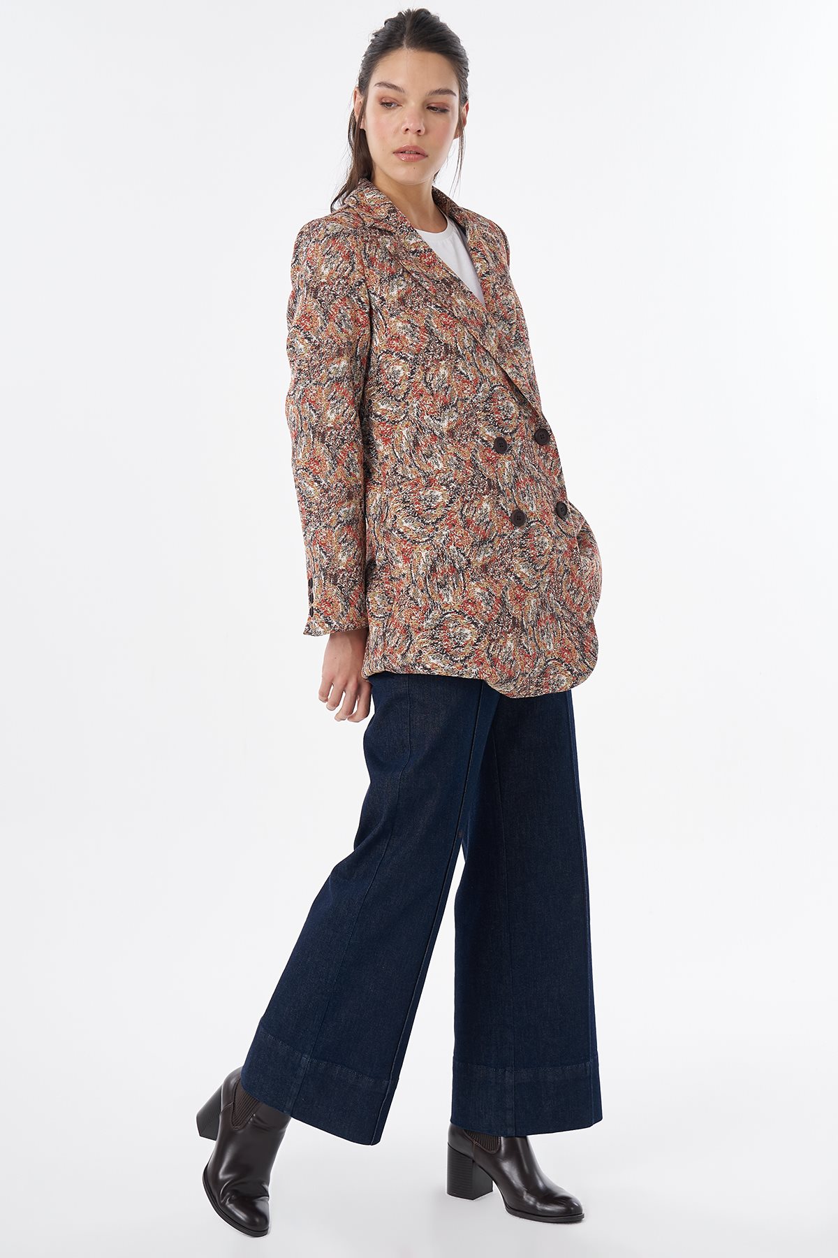 Karma Desen Blazer Ceket Kahve
