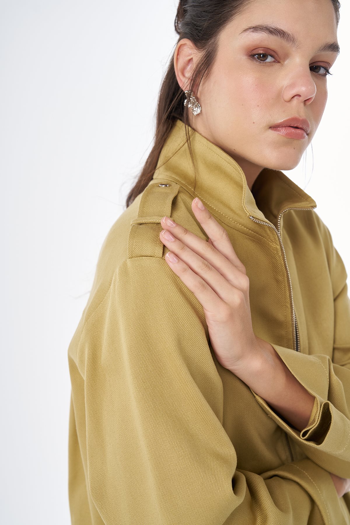 Epaulet-Detail Non-Denim Jacket Green