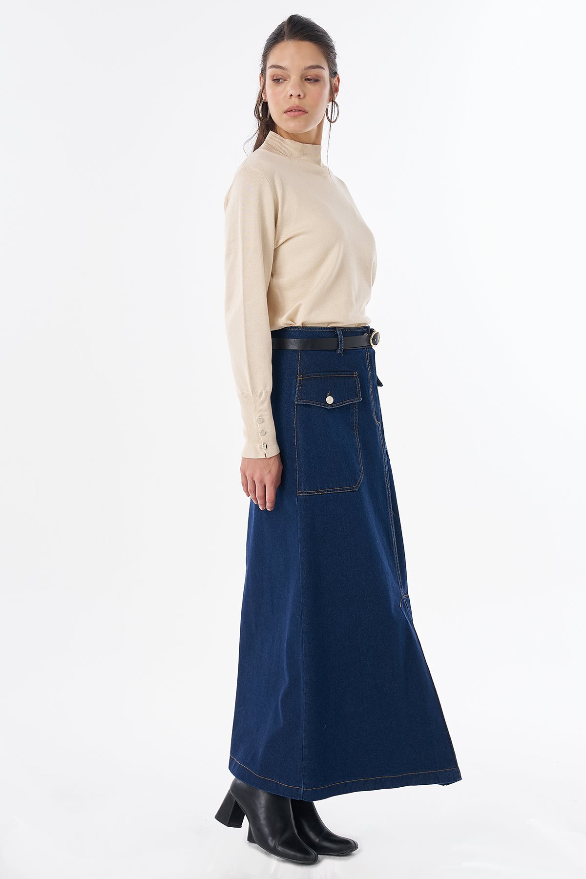 Torba Cepli Denim Etek İndigo
