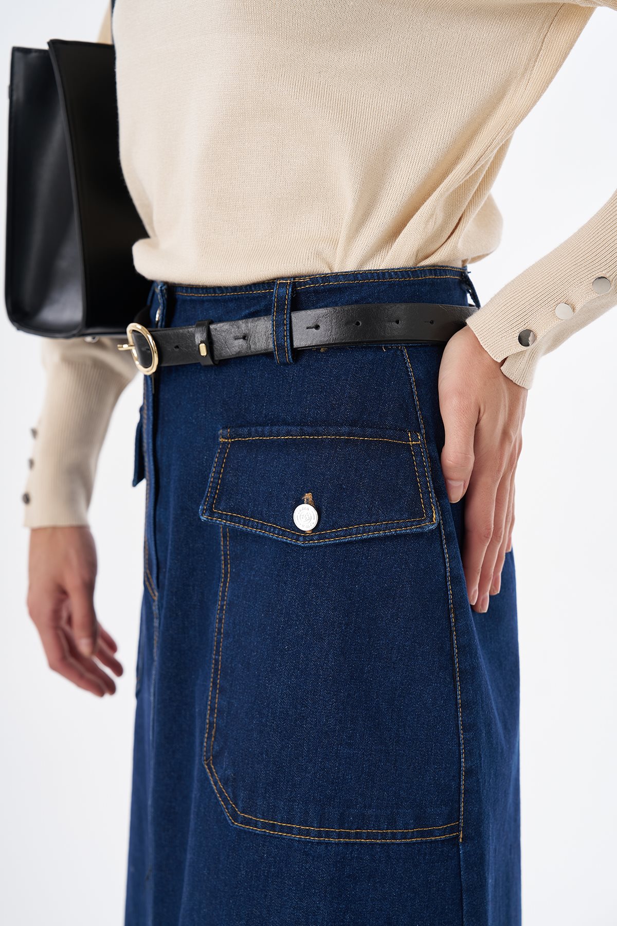 Torba Cepli Denim Etek İndigo