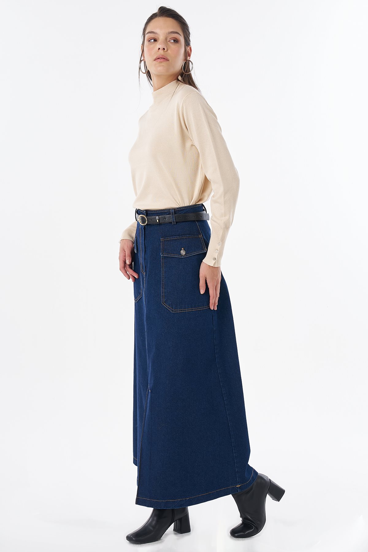 Torba Cepli Denim Etek İndigo