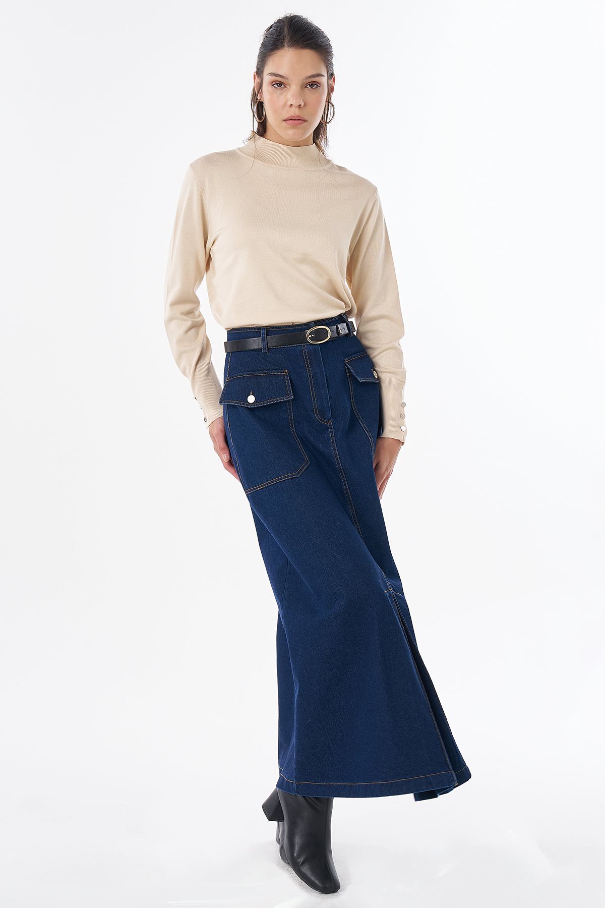 Torba Cepli Denim Etek İndigo