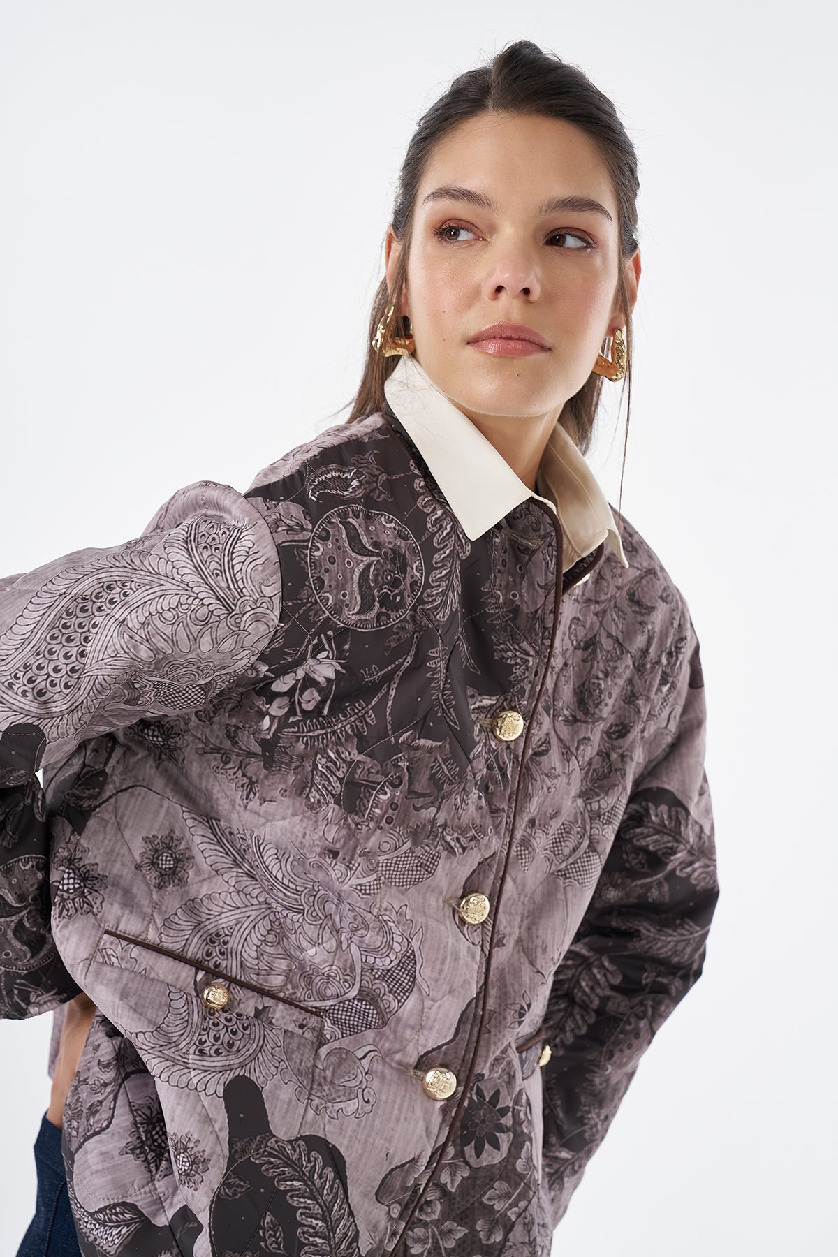 Gold Button Patterned Jacket Mink