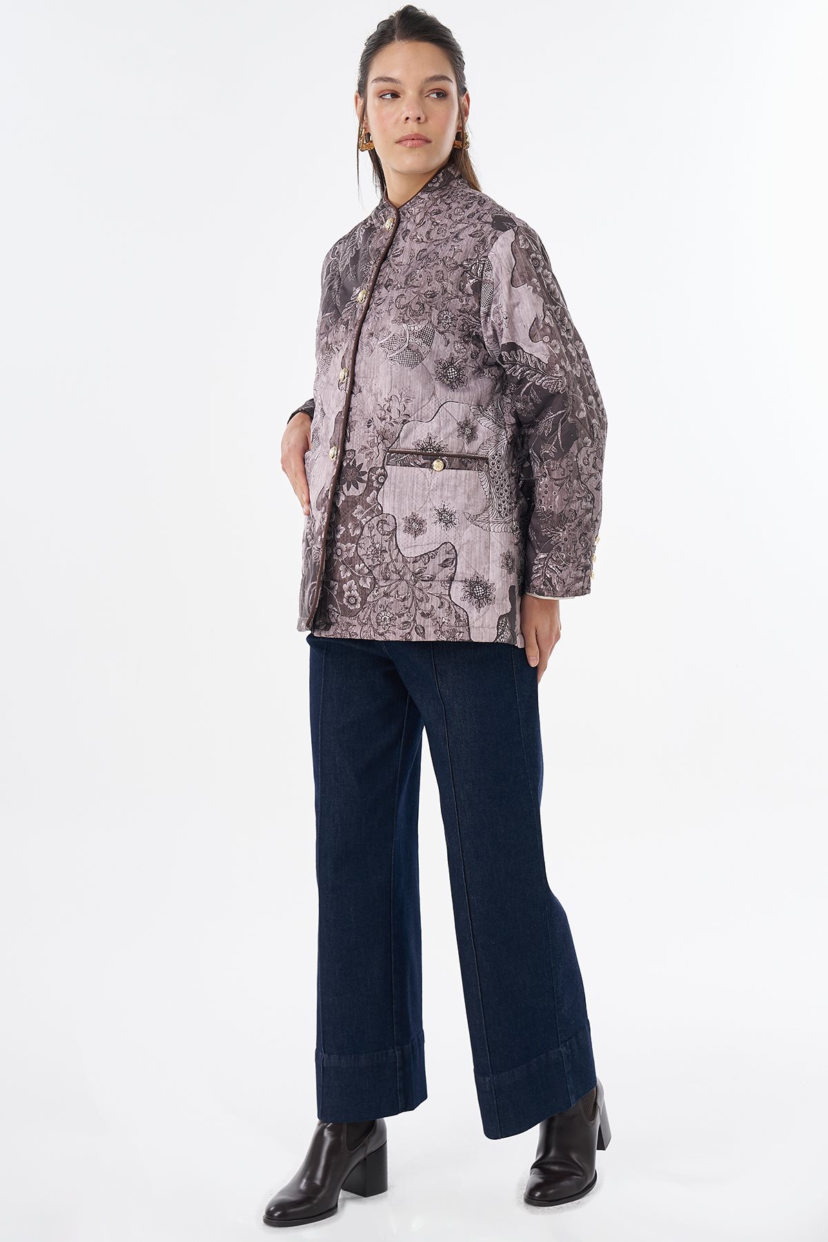 Gold Button Patterned Jacket Mink