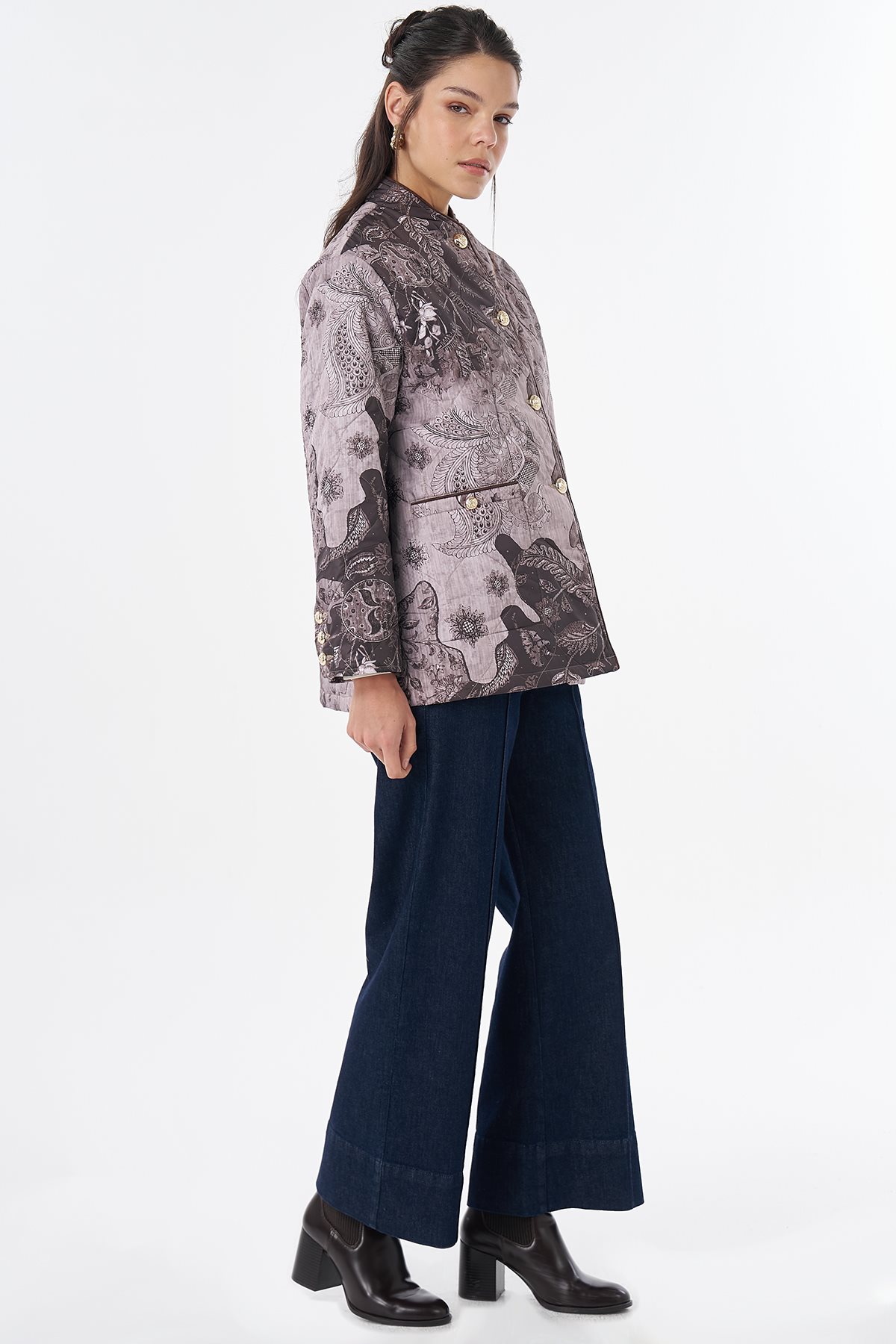 Gold Button Patterned Jacket Mink