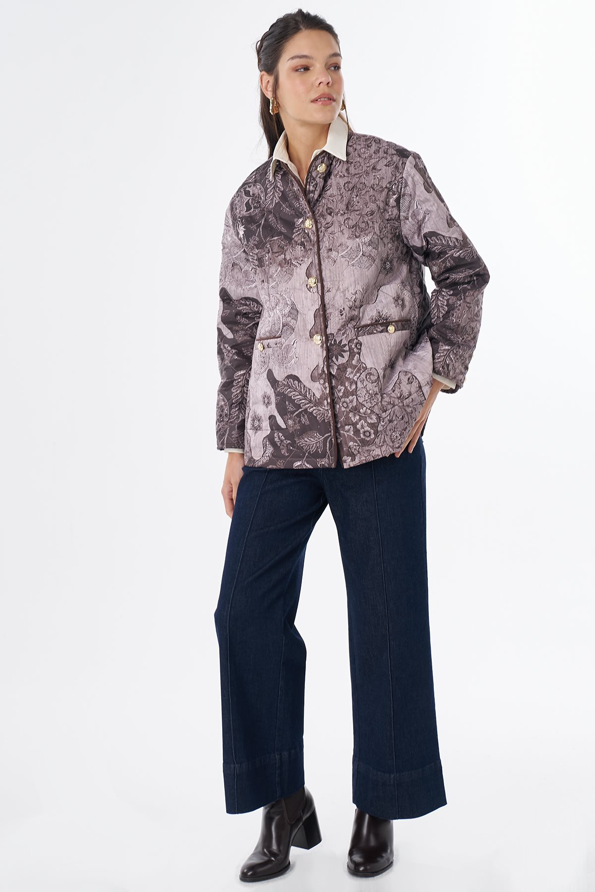 Gold Button Patterned Jacket Mink