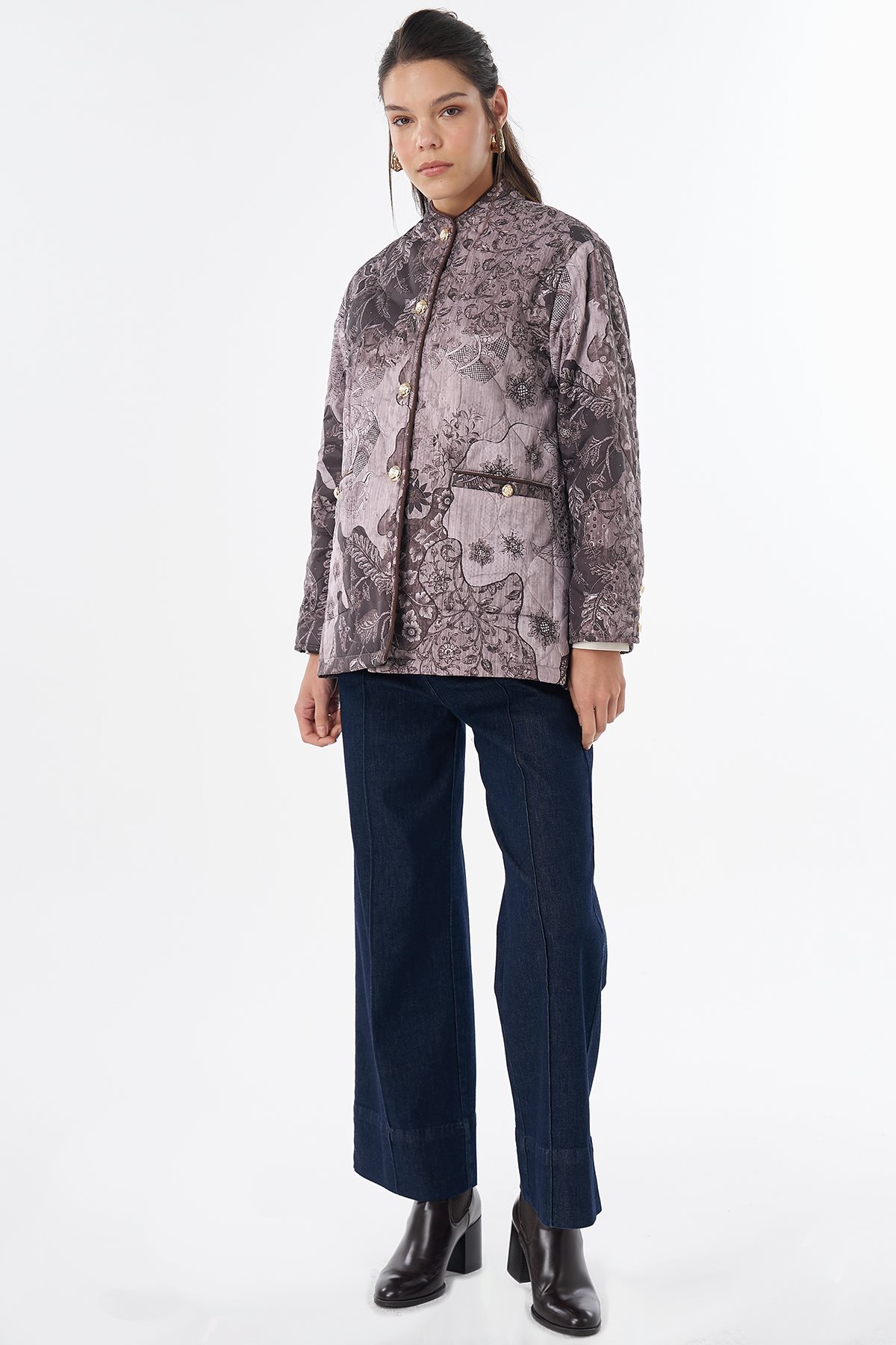 Gold Button Patterned Jacket Mink