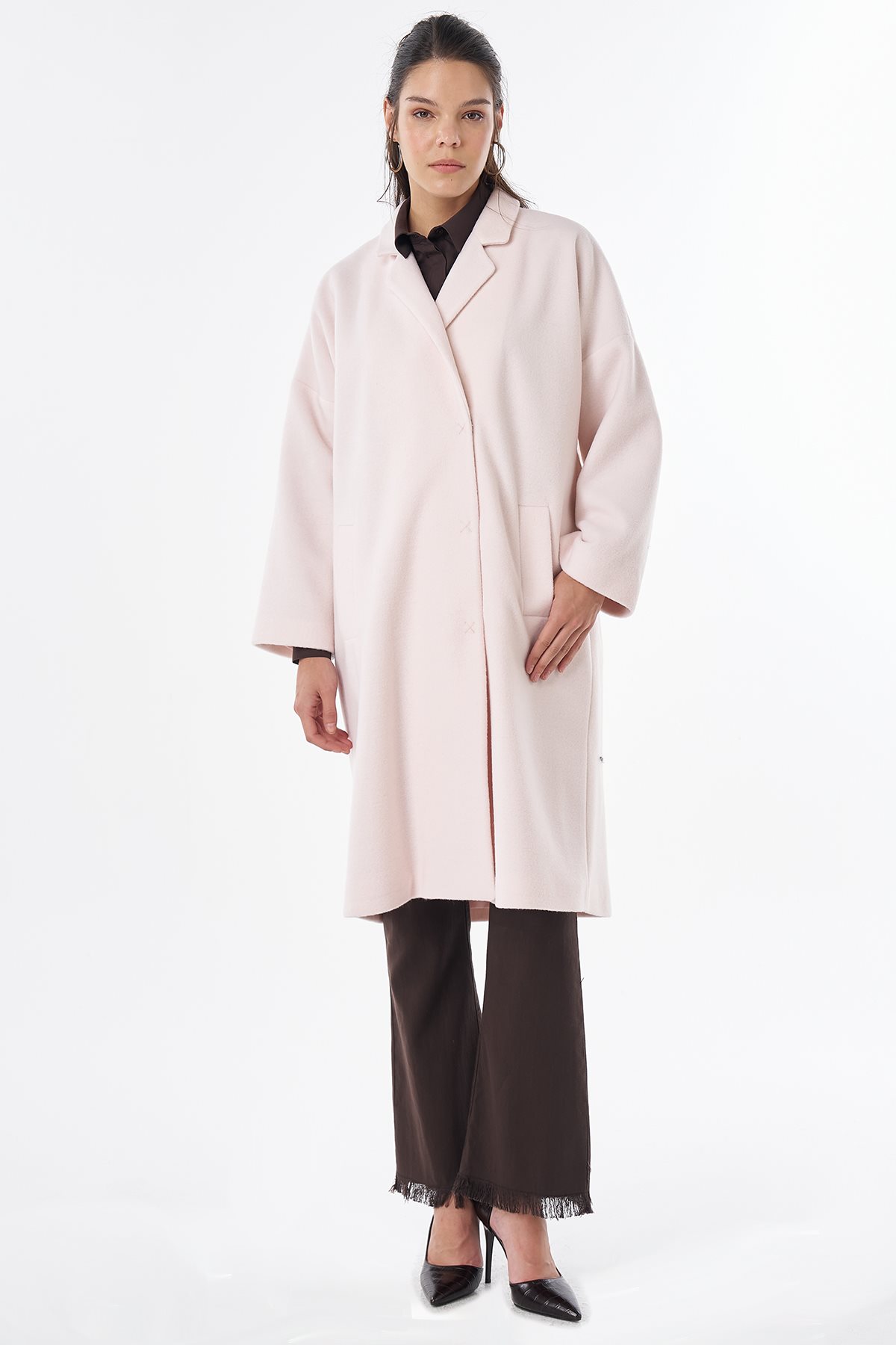 Notched Lapel Wool-Blend Coat Powder Pink