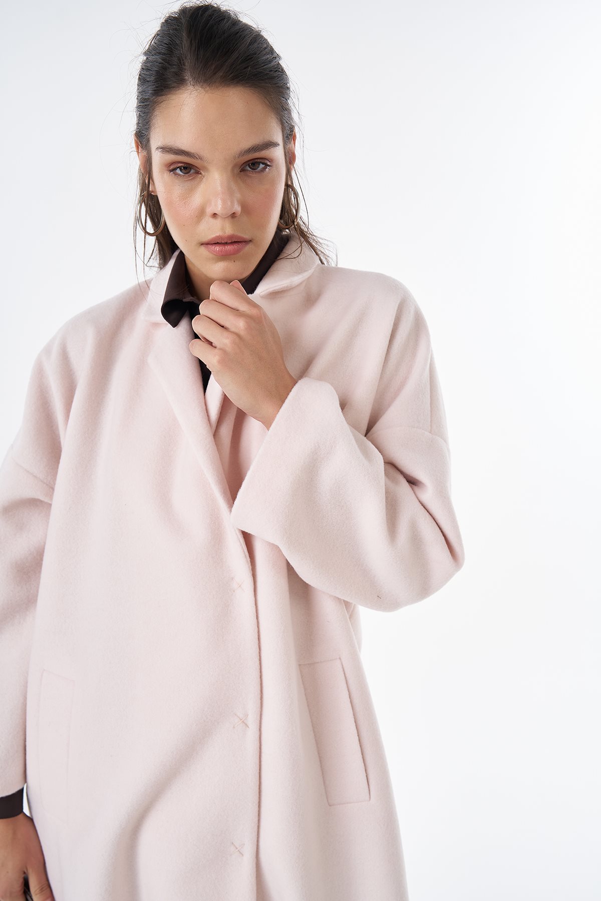 Notched Lapel Wool-Blend Coat Powder Pink